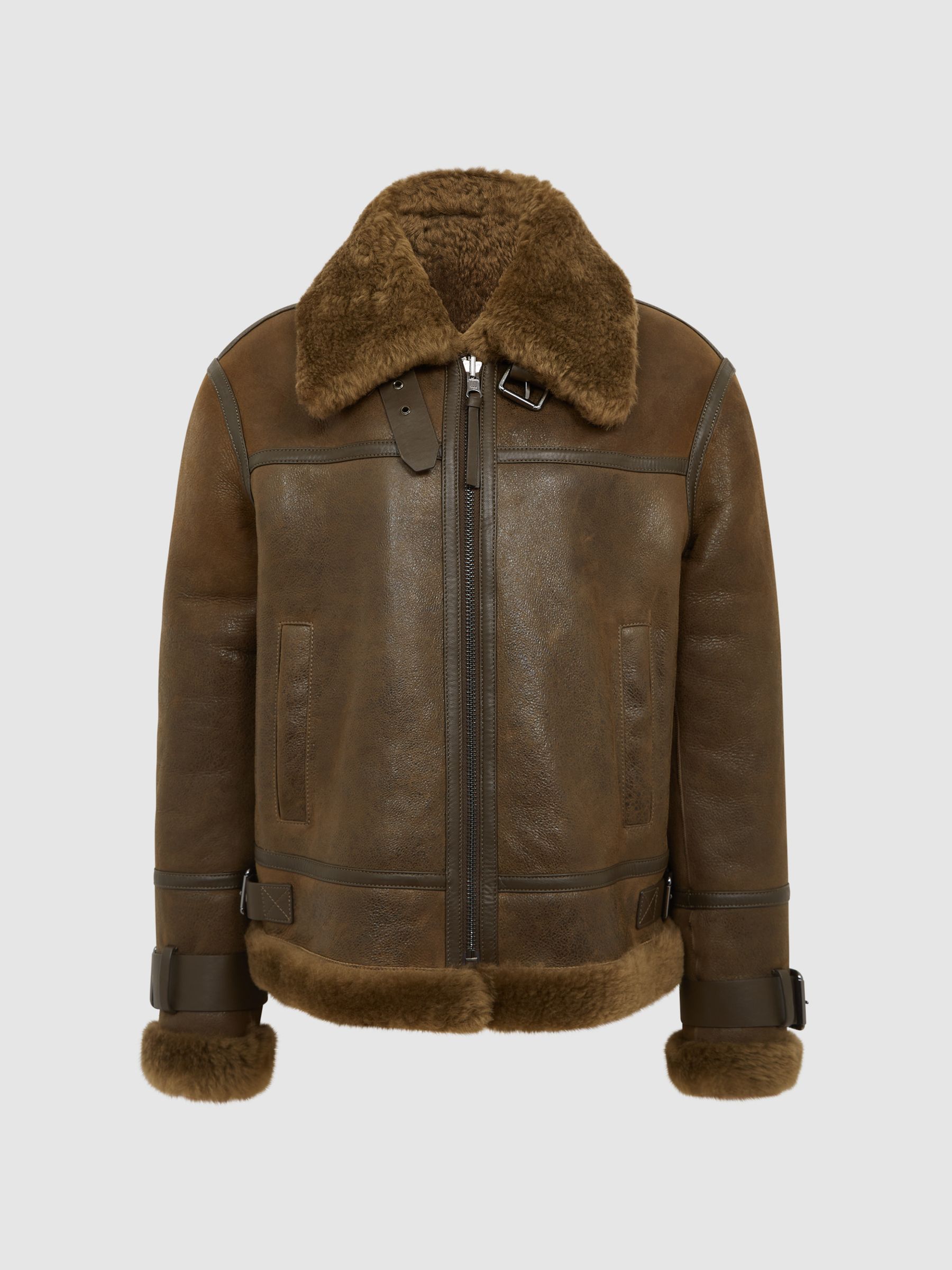Aviator Leather Jacket in Brown - Image 2 of 9