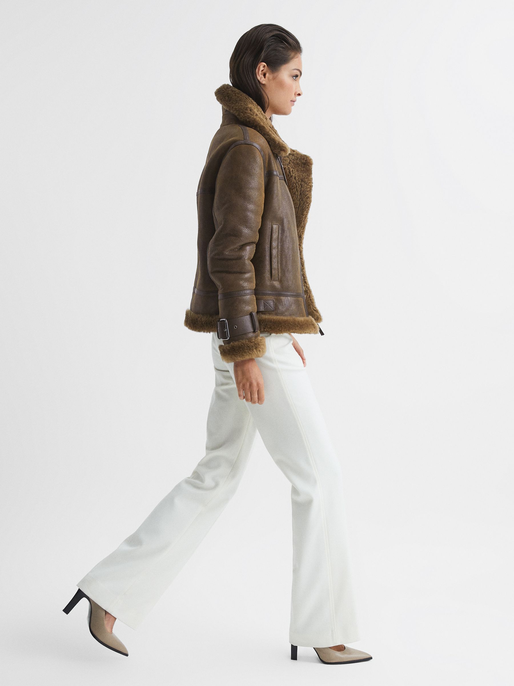 Aviator Leather Jacket in Brown - Image 3 of 9