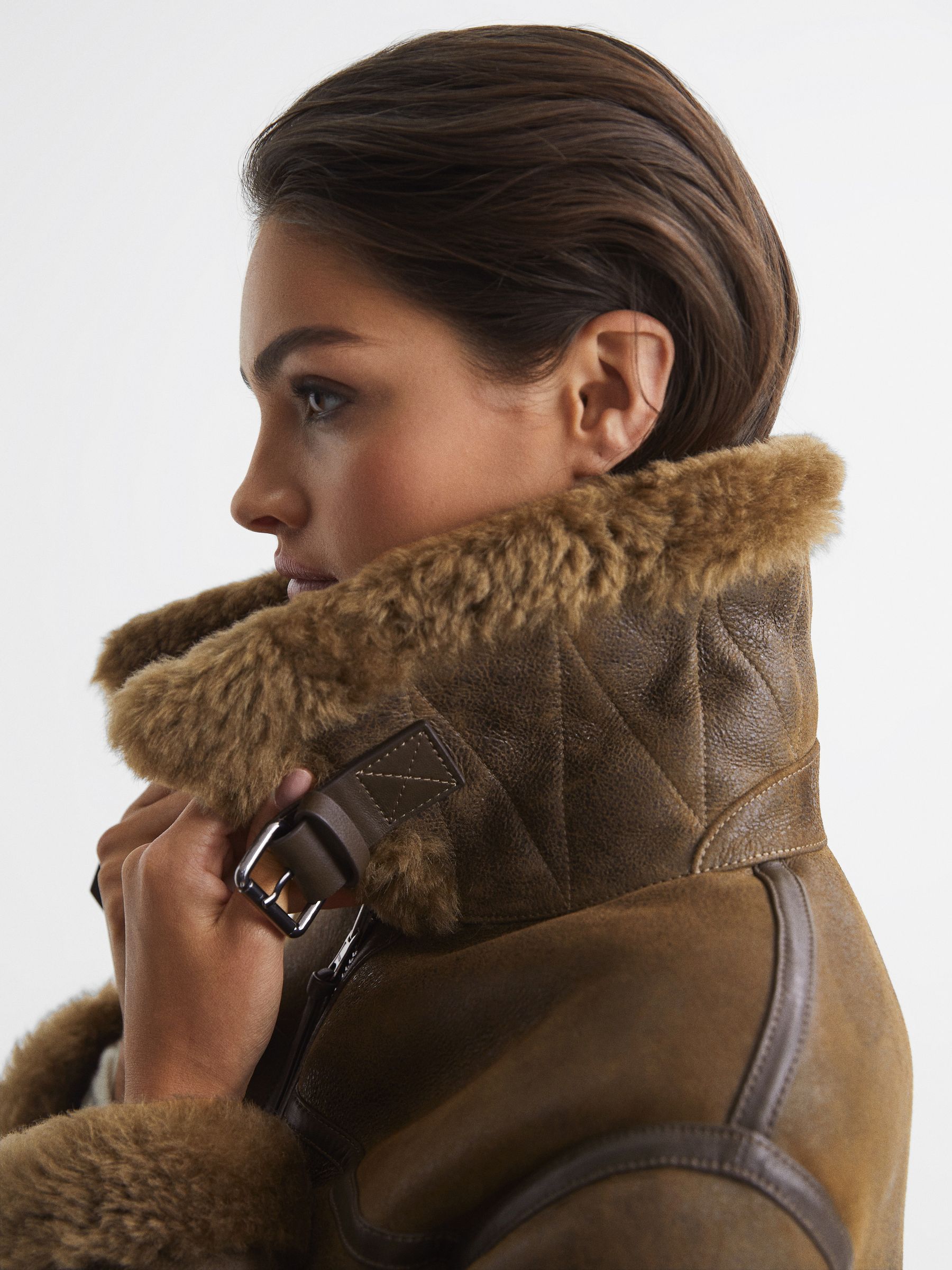 Aviator Leather Jacket in Brown - Image 4 of 9