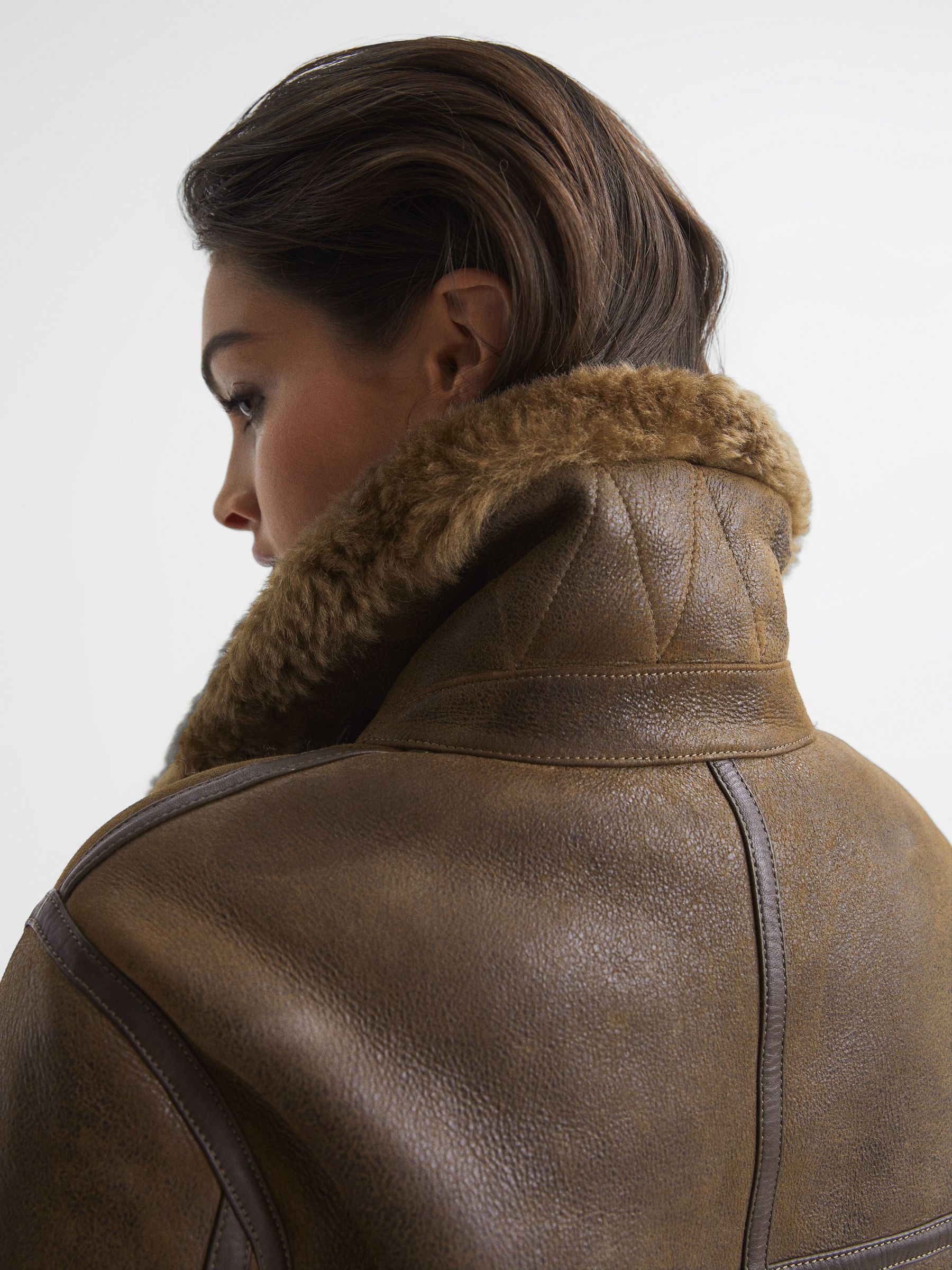 Aviator Leather Jacket in Brown - Image 9 of 9