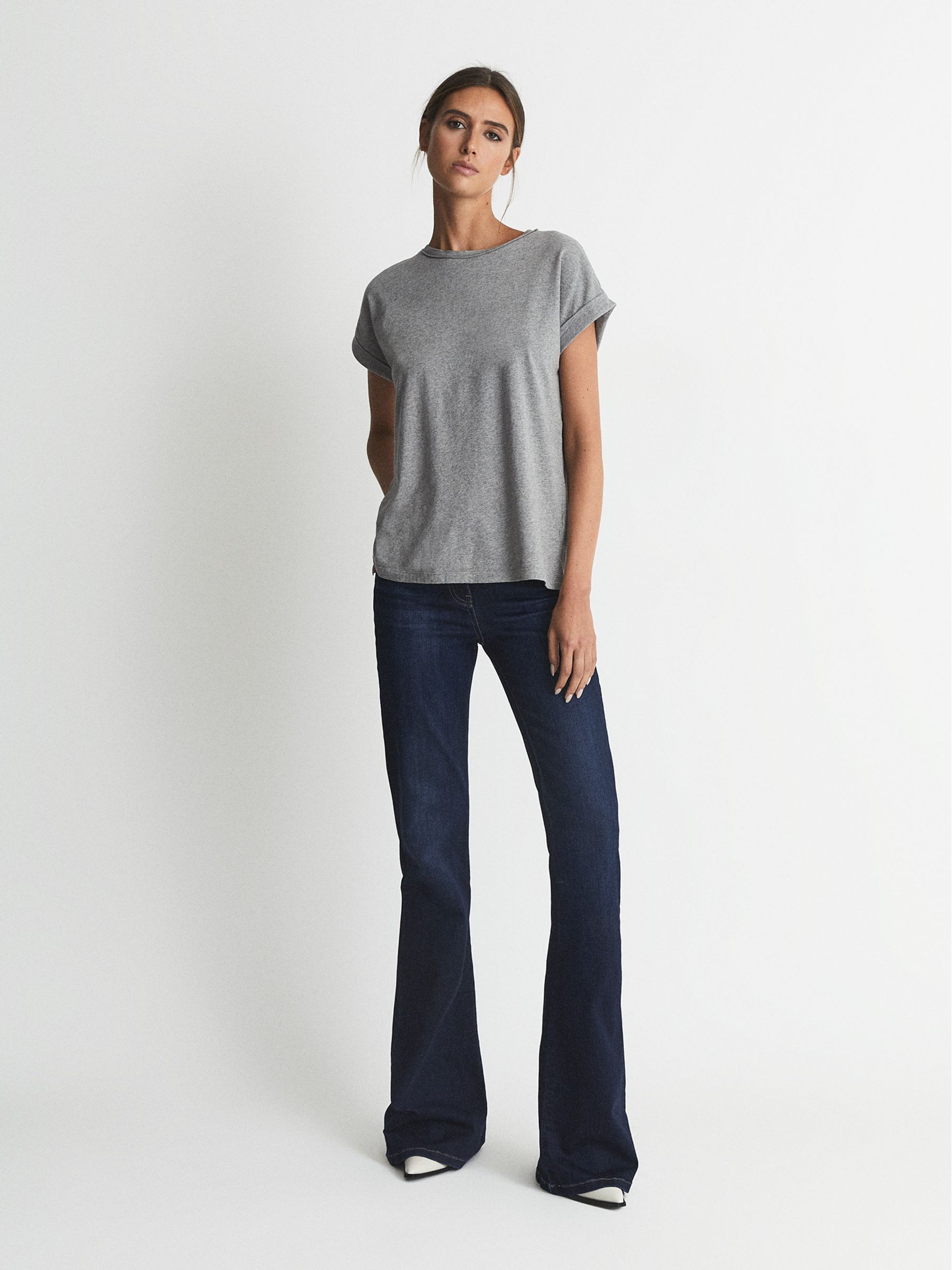 Cotton Jersey Crew Neck T-Shirt in Grey Marl - Image 1 of 5
