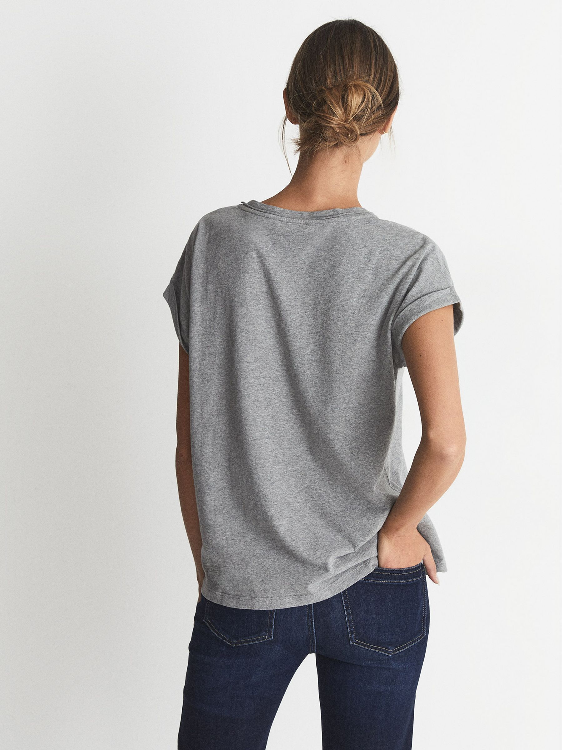 Cotton Jersey Crew Neck T-Shirt in Grey Marl - Image 4 of 5