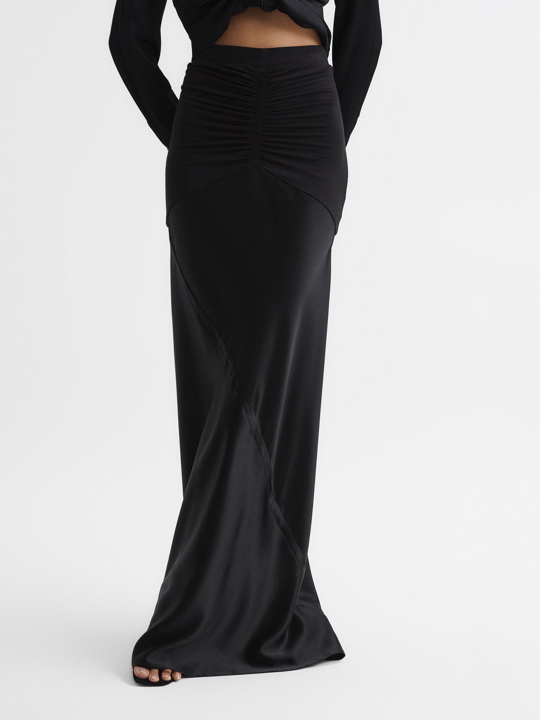 Satin Jersey Blend Maxi Skirt in Black - Image 1 of 6