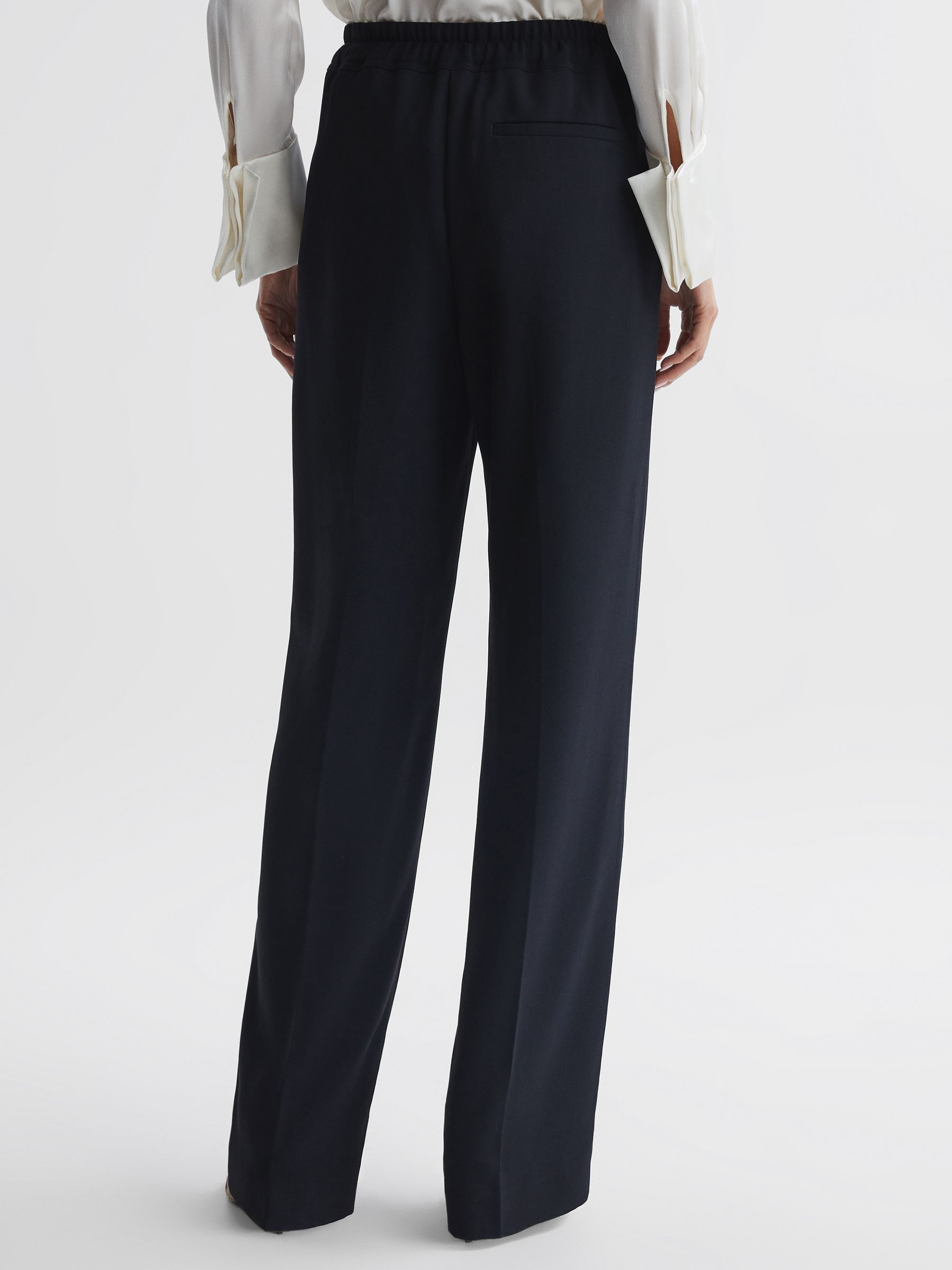 Wide Leg Pull On Trousers in Navy - Image 5 of 5