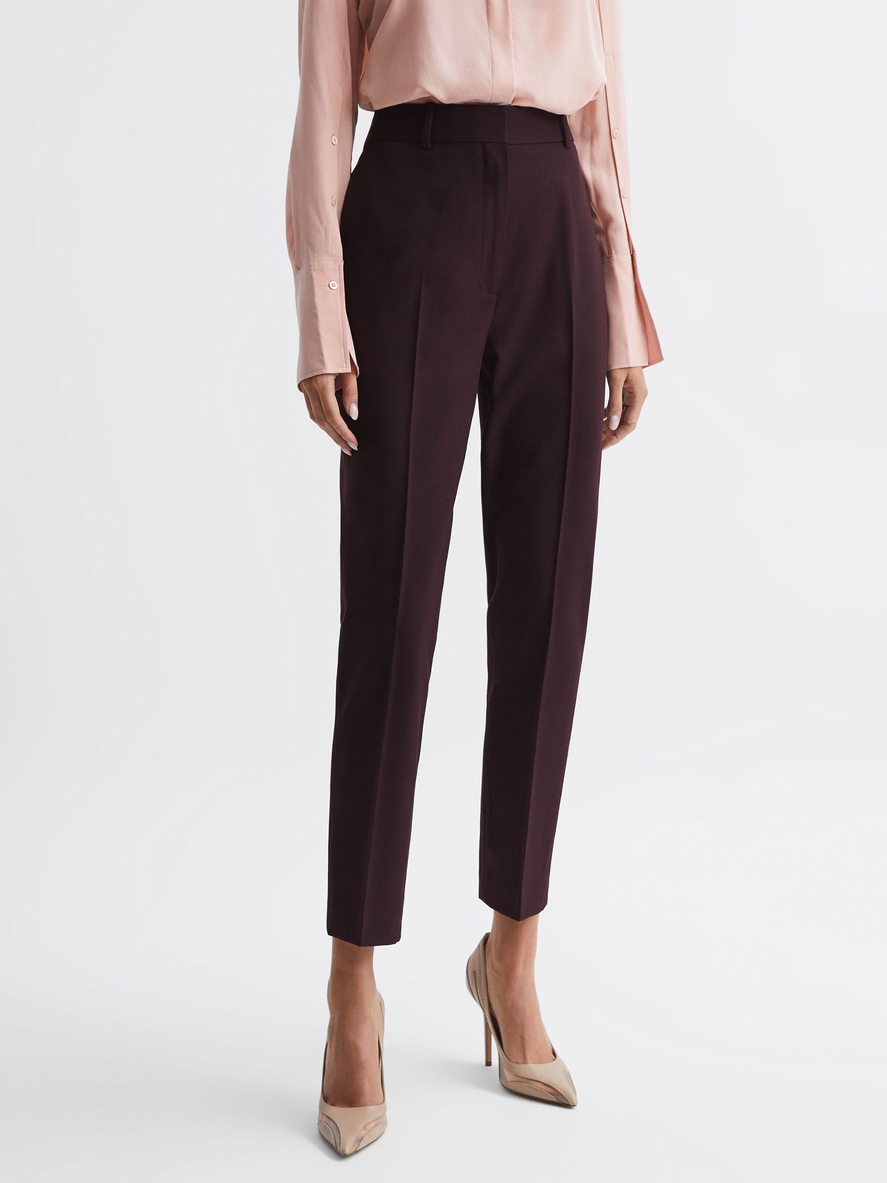 Wool Blend Tailored Trousers in Berry - Image 1 of 6 Wool Blend Tailored Trousers in Berry - Image 1 of 6