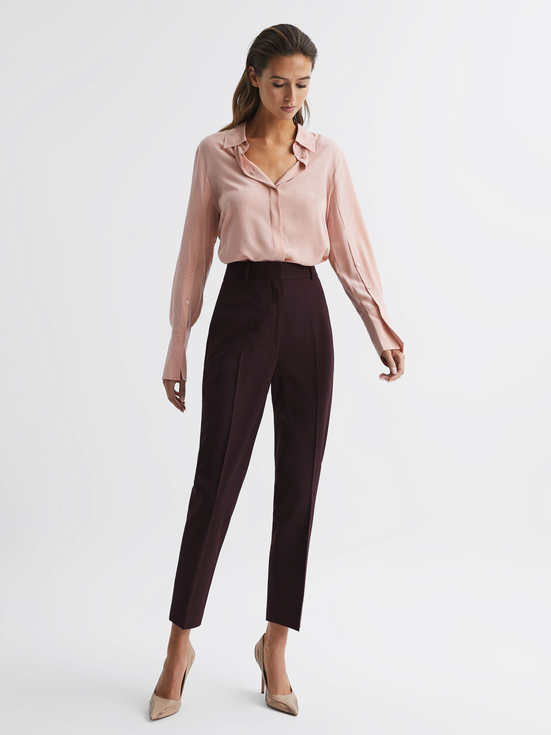 Wool Blend Tailored Trousers in Berry - Image 3 of 6