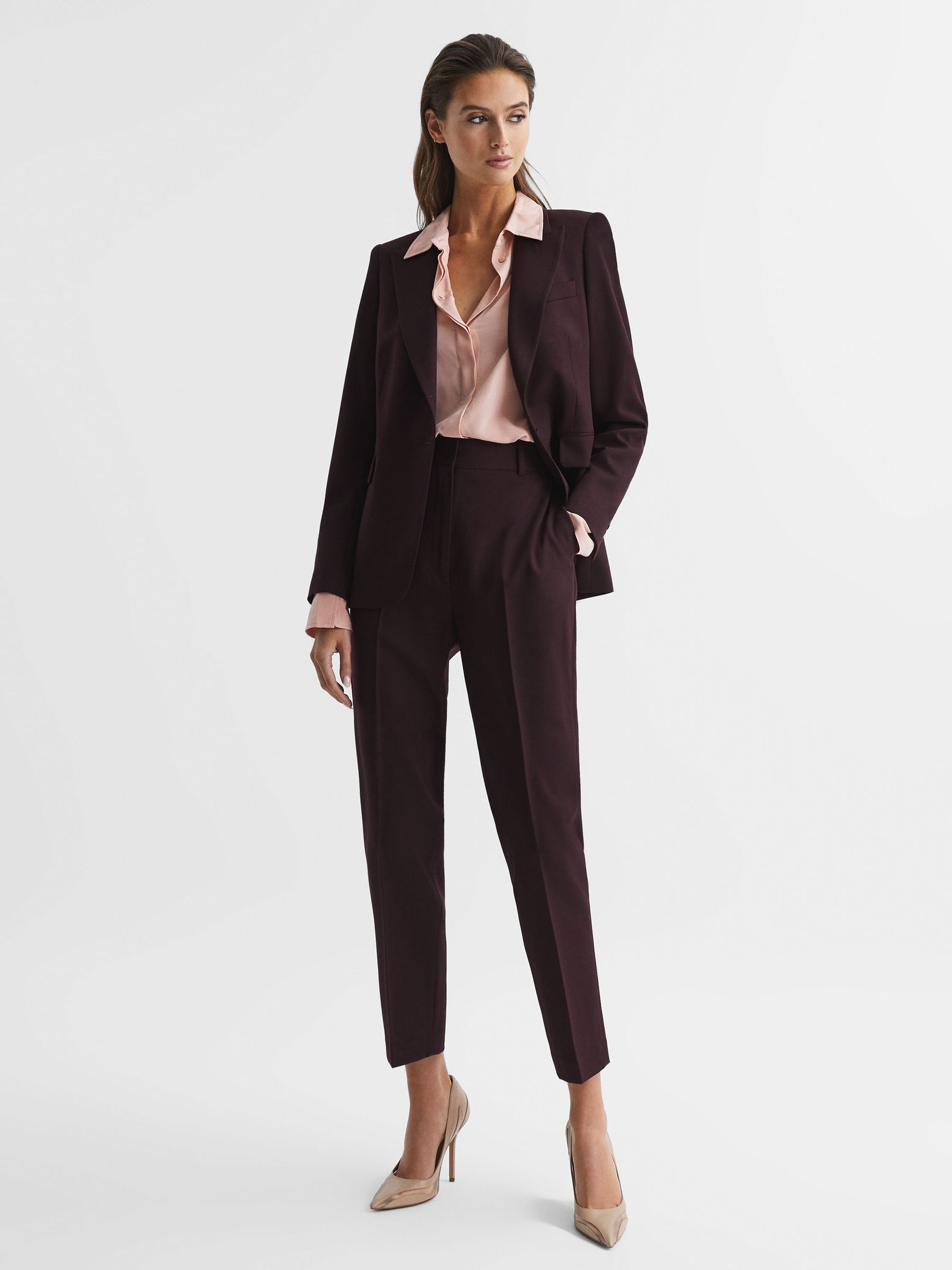 Wool Blend Tailored Trousers in Berry - Image 6 of 6