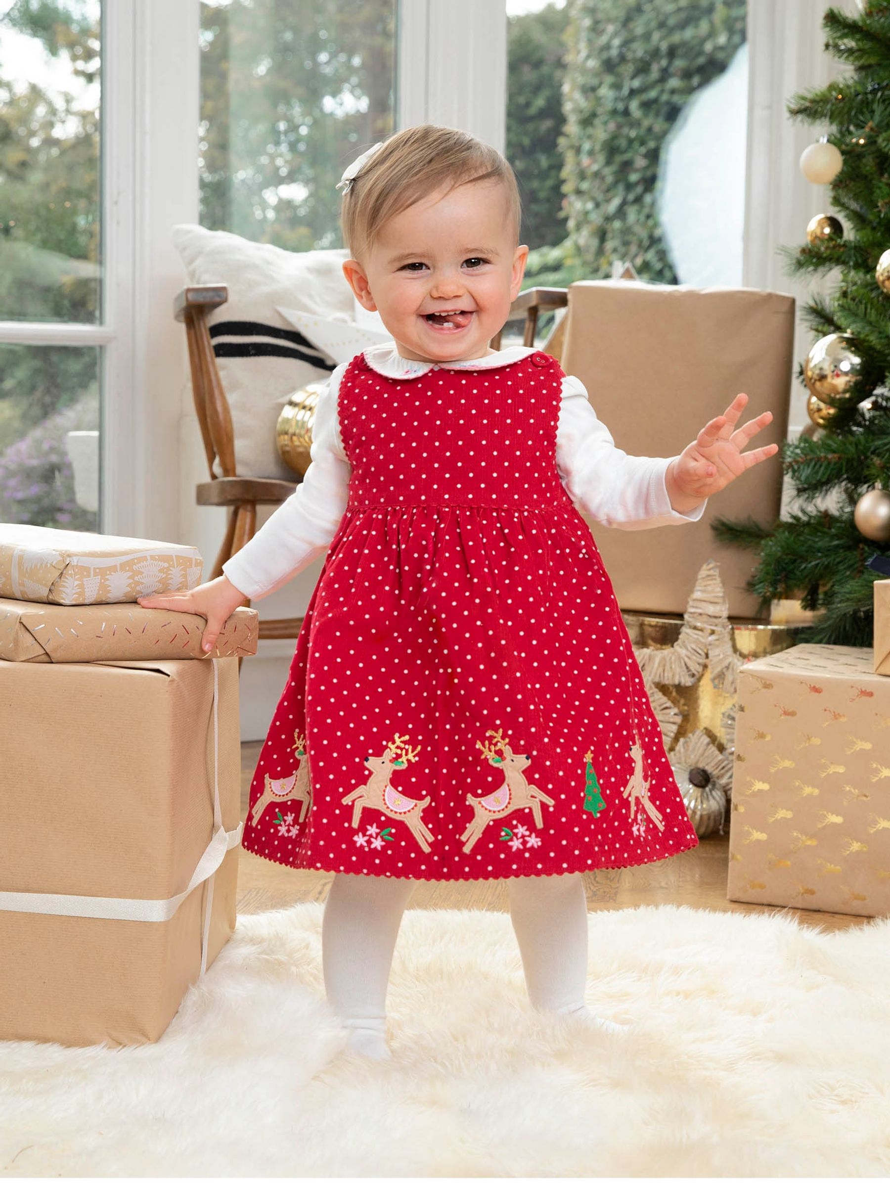 Reindeer Appliqué Cord Dress in Red - Image 2 of 4
