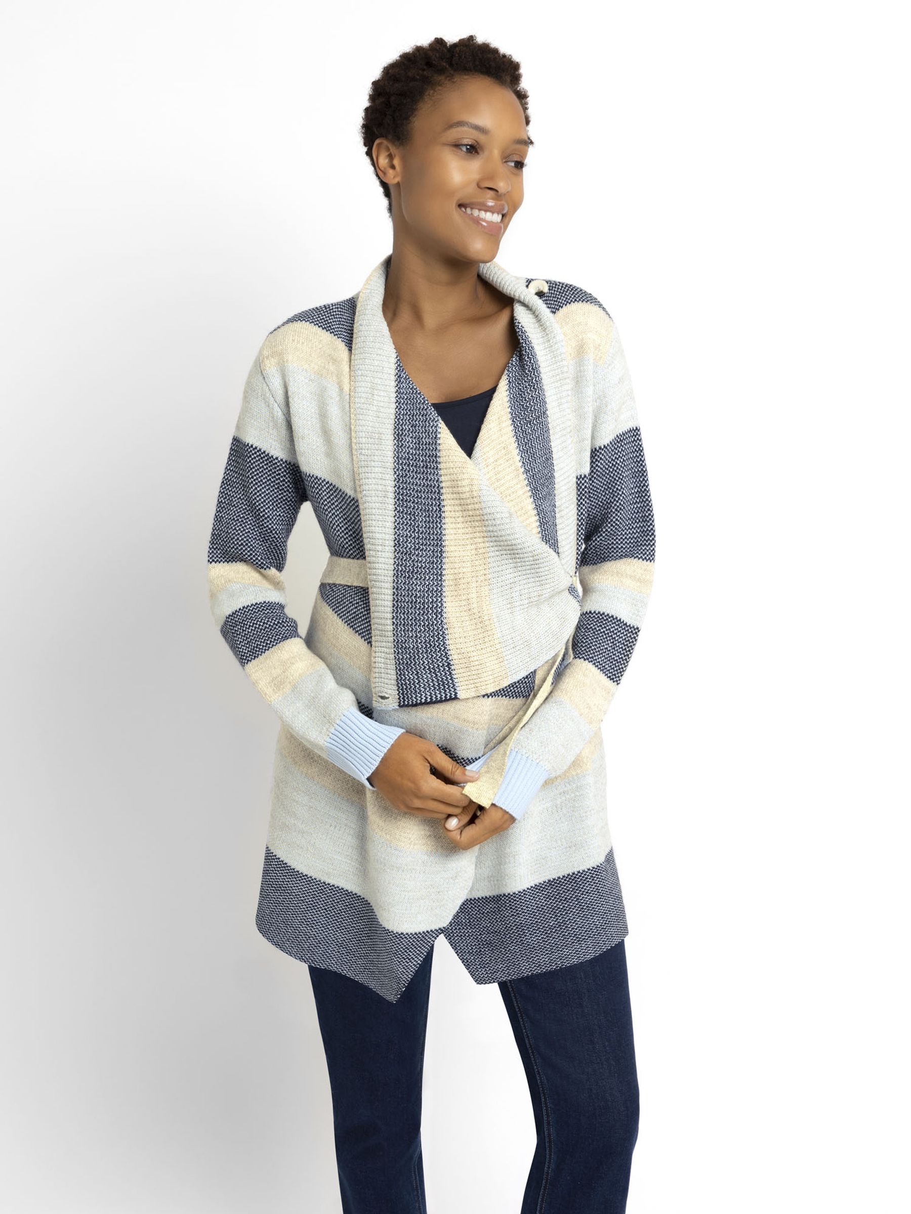 Stripe Drape Maternity & Nursing Cardigan in Blue - Image 1 of 3