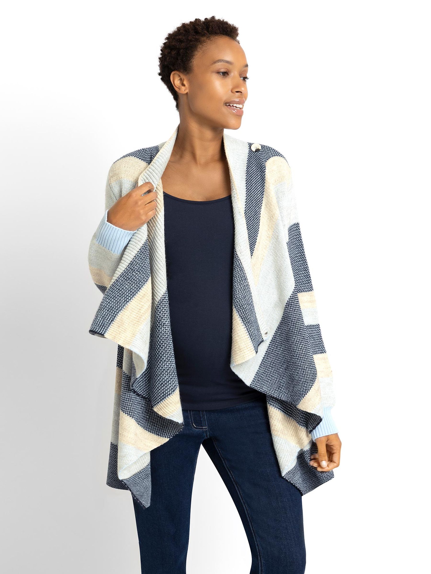 Stripe Drape Maternity & Nursing Cardigan in Blue - Image 2 of 3