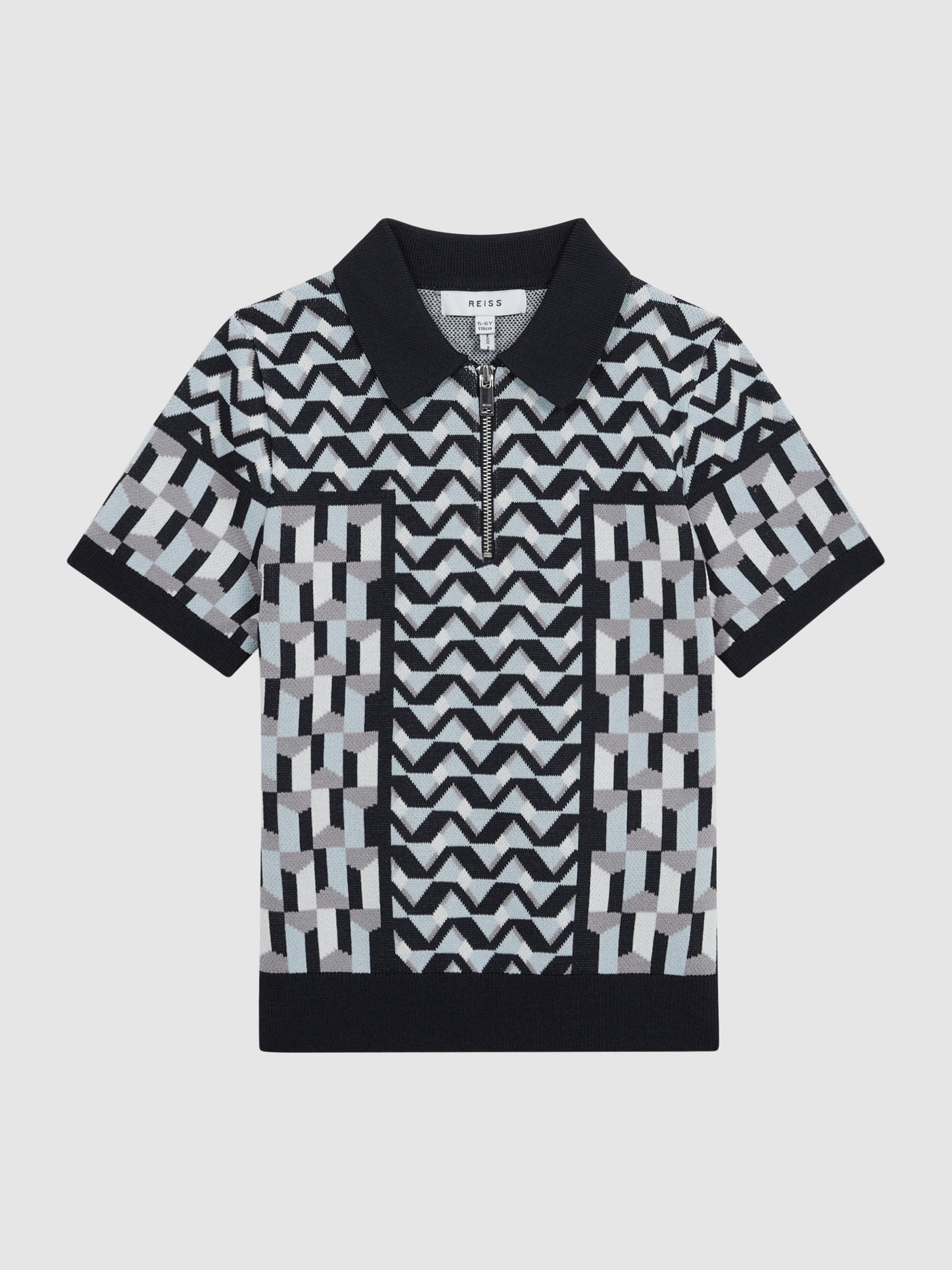 Senior Half Zip Geometric Polo T-Shirt in Blue - Image 2 of 7