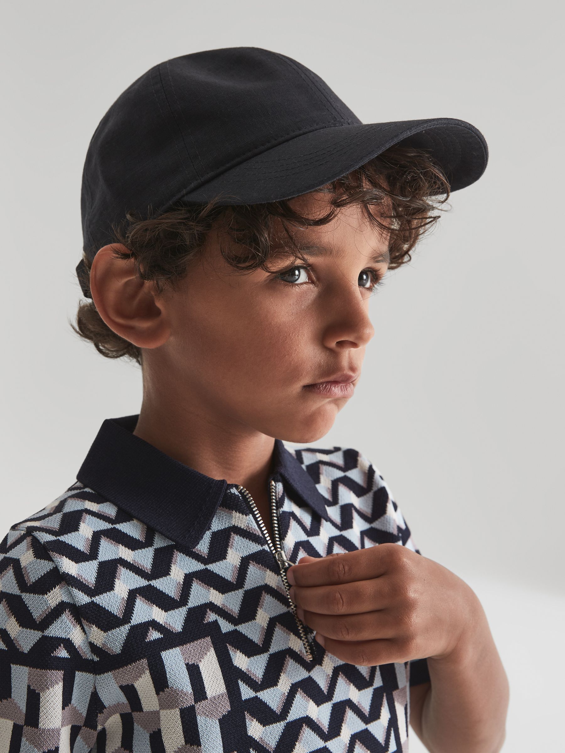 Senior Half Zip Geometric Polo T-Shirt in Blue - Image 3 of 7