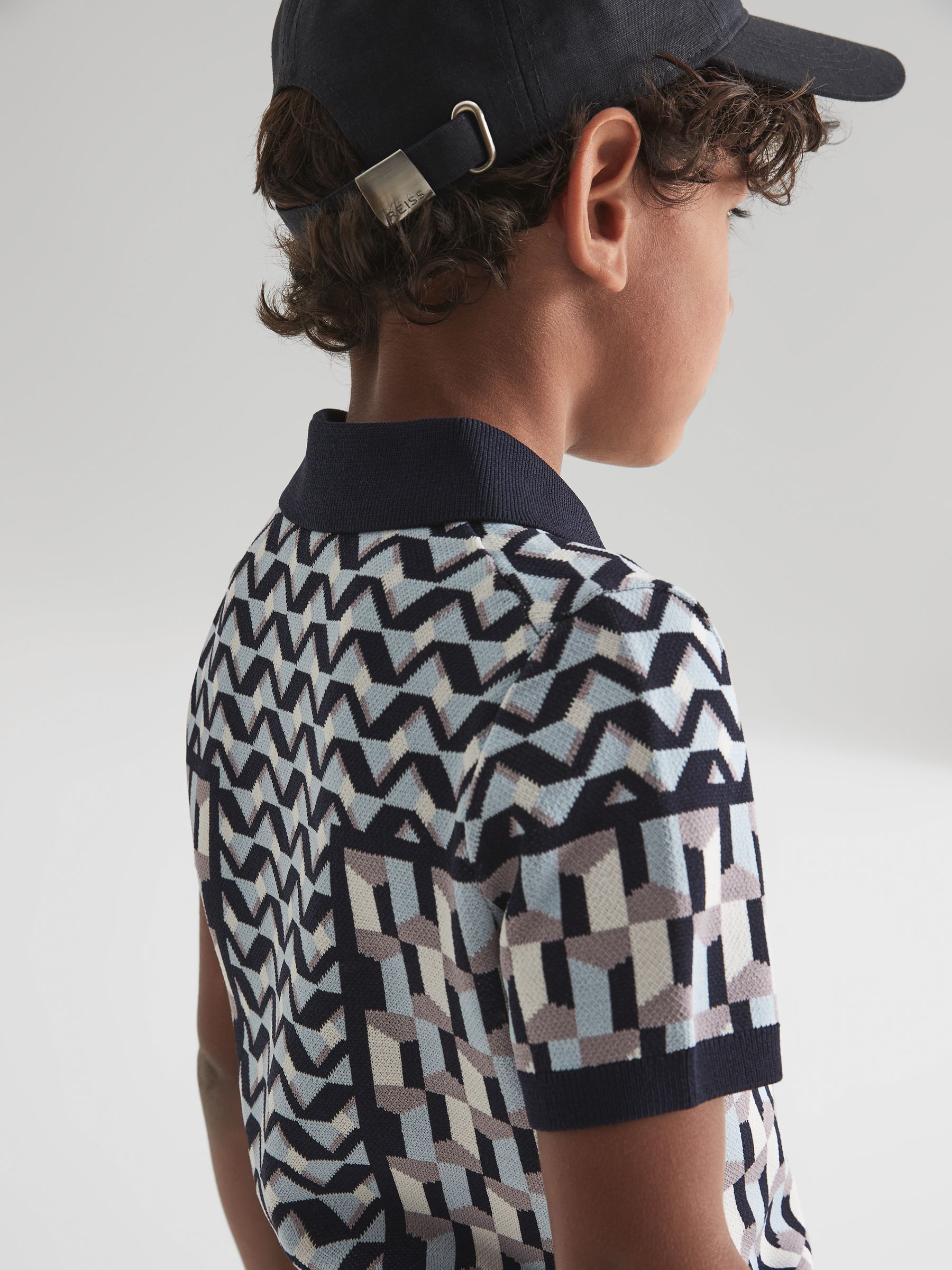 Senior Half Zip Geometric Polo T-Shirt in Blue - Image 6 of 7