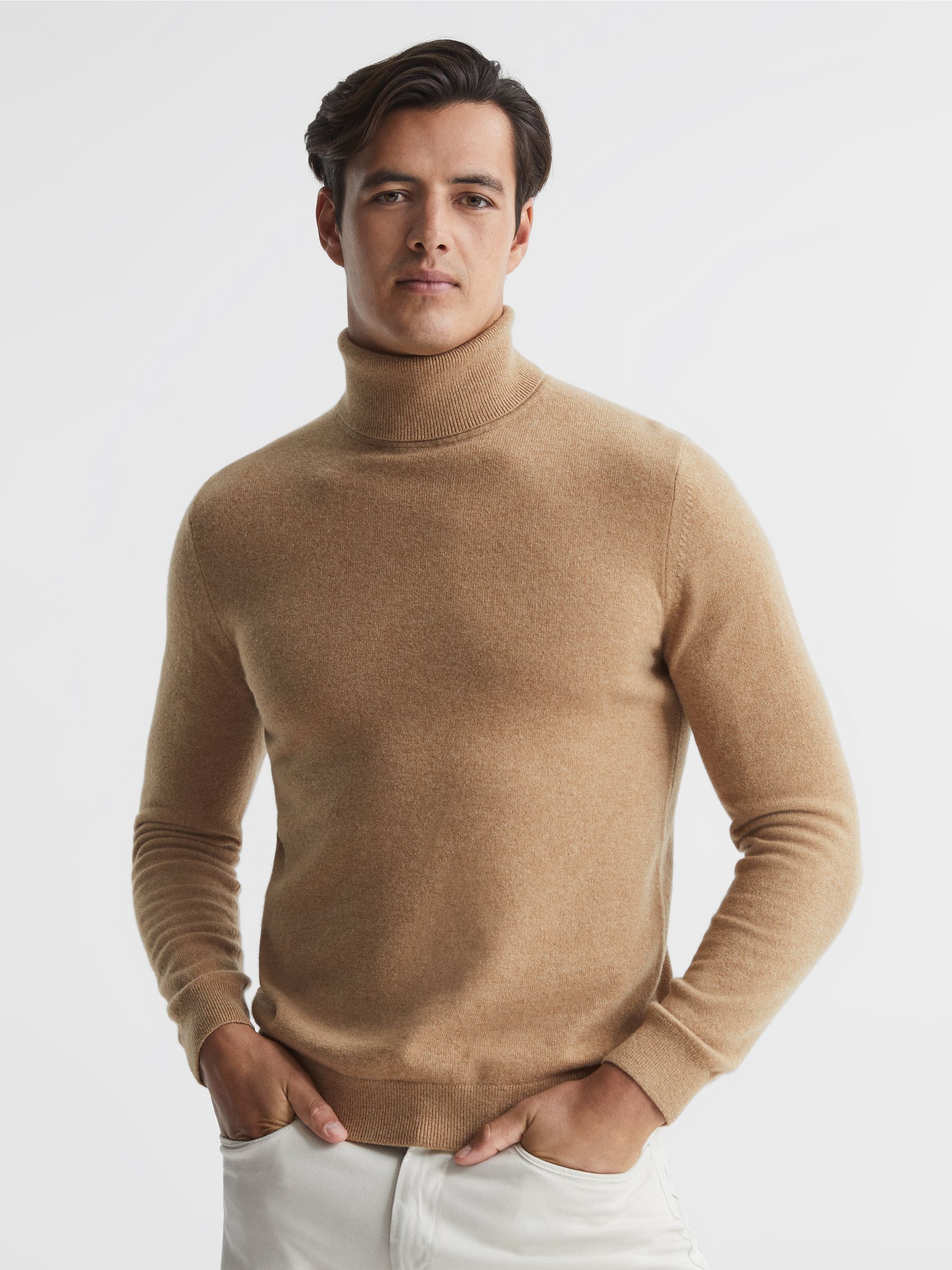 Roll Neck 100% Cashmere Jumper in Camel - Image 1 of 6
