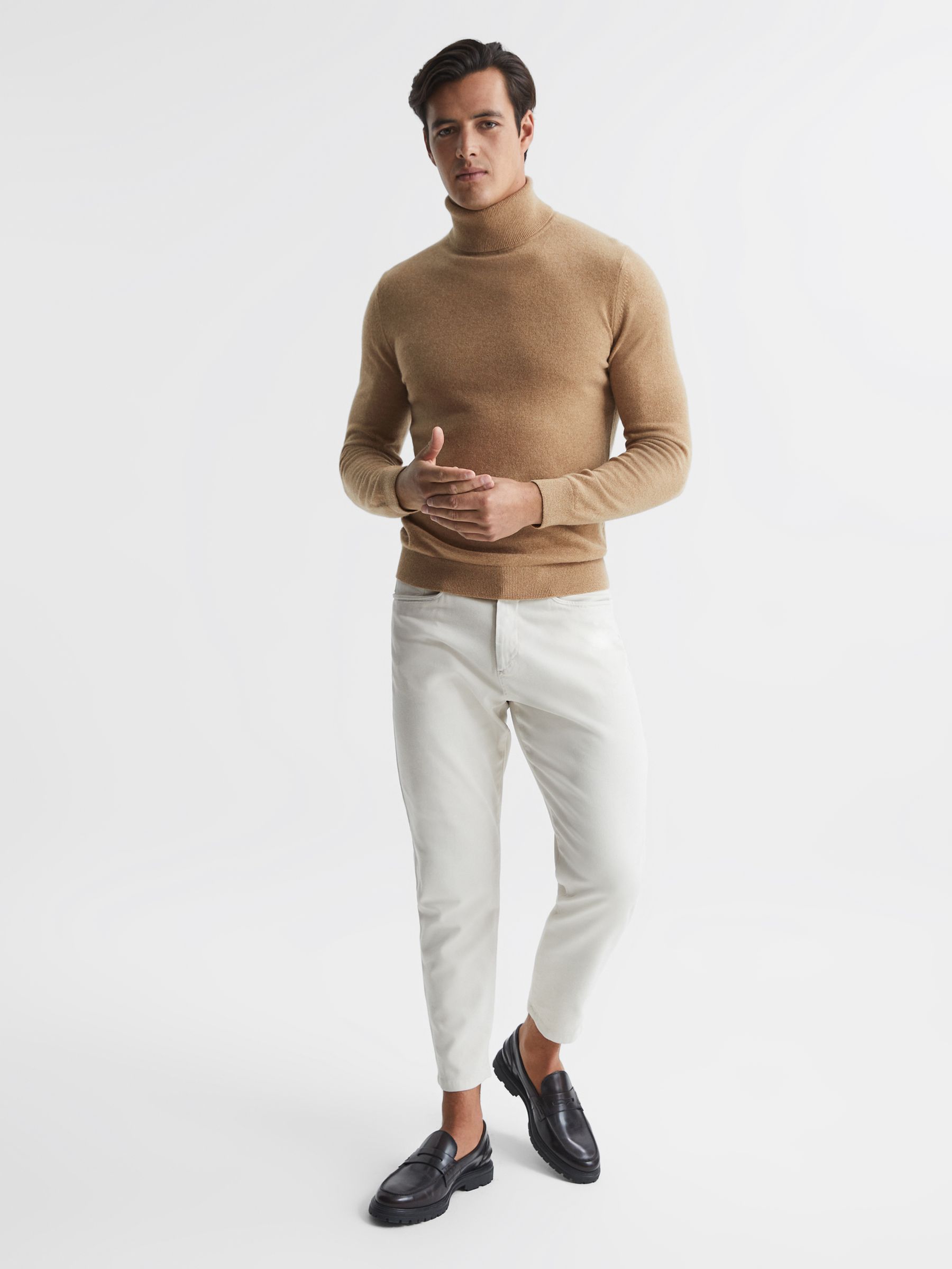 Roll Neck 100% Cashmere Jumper in Camel - Image 3 of 6