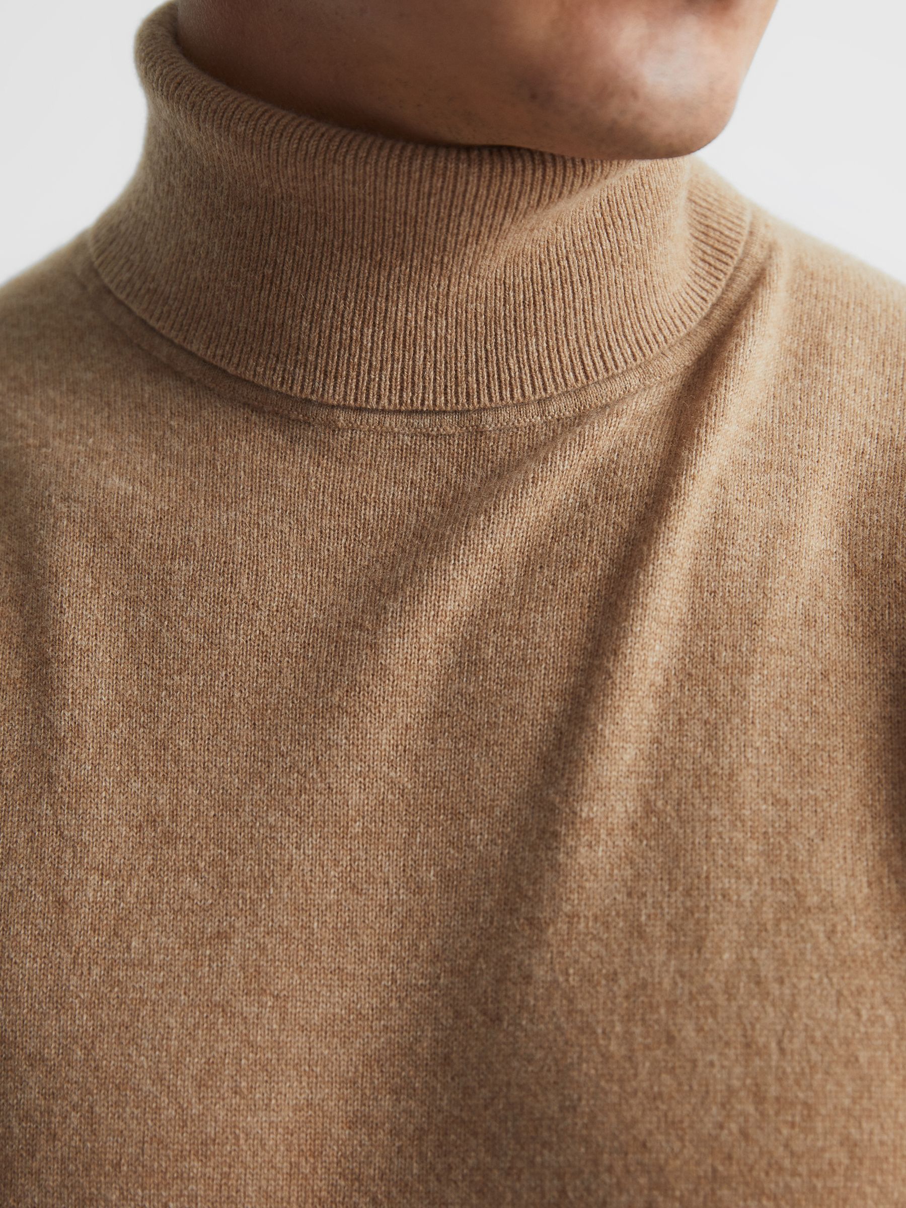 Roll Neck 100% Cashmere Jumper in Camel - Image 4 of 6