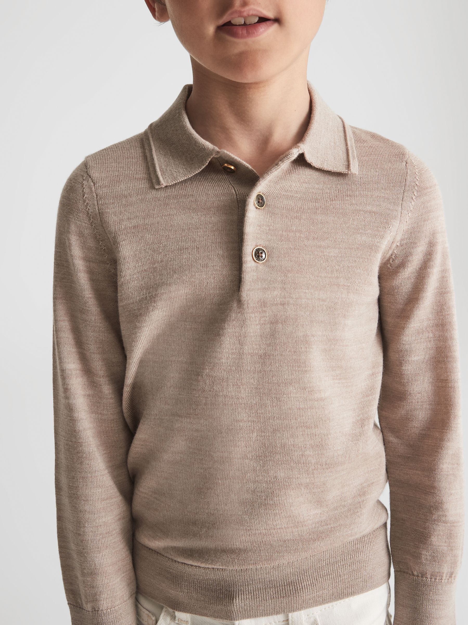 Junior Merino Wool Polo Shirt in Wheat Melange - Image 1 of 6