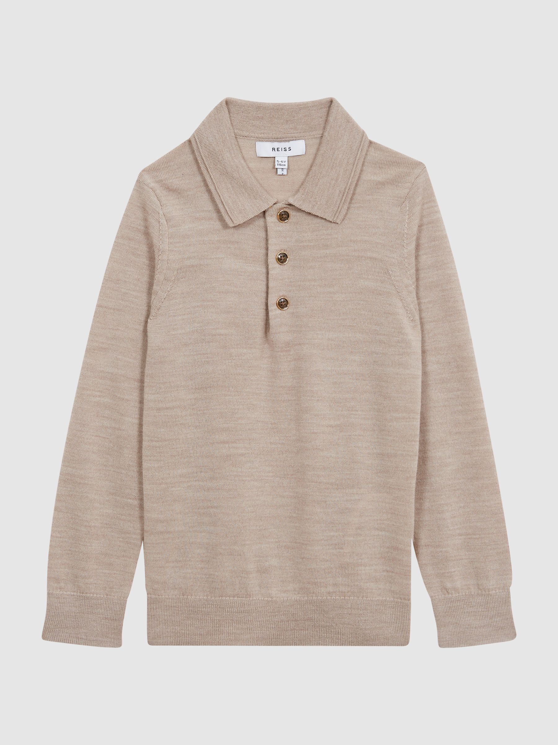 Junior Merino Wool Polo Shirt in Wheat Melange - Image 2 of 6