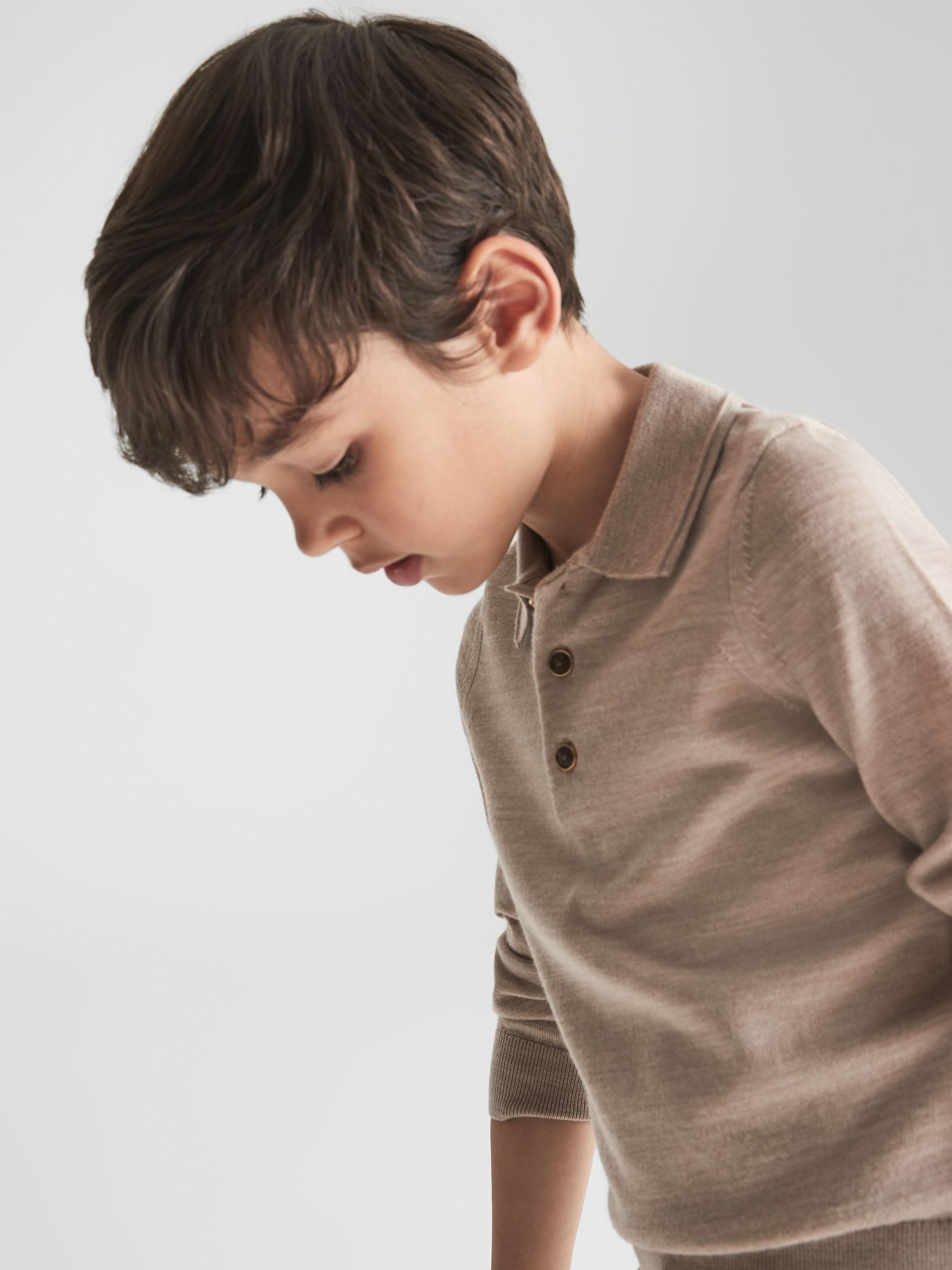 Junior Merino Wool Polo Shirt in Wheat Melange - Image 4 of 6
