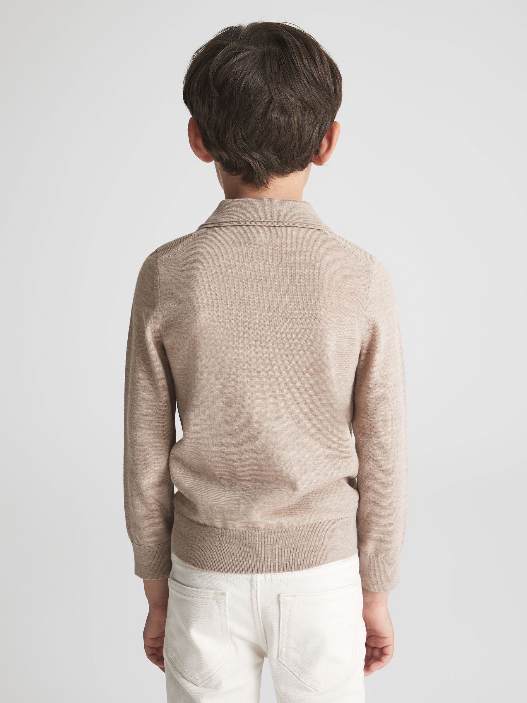 Junior Merino Wool Polo Shirt in Wheat Melange - Image 5 of 6