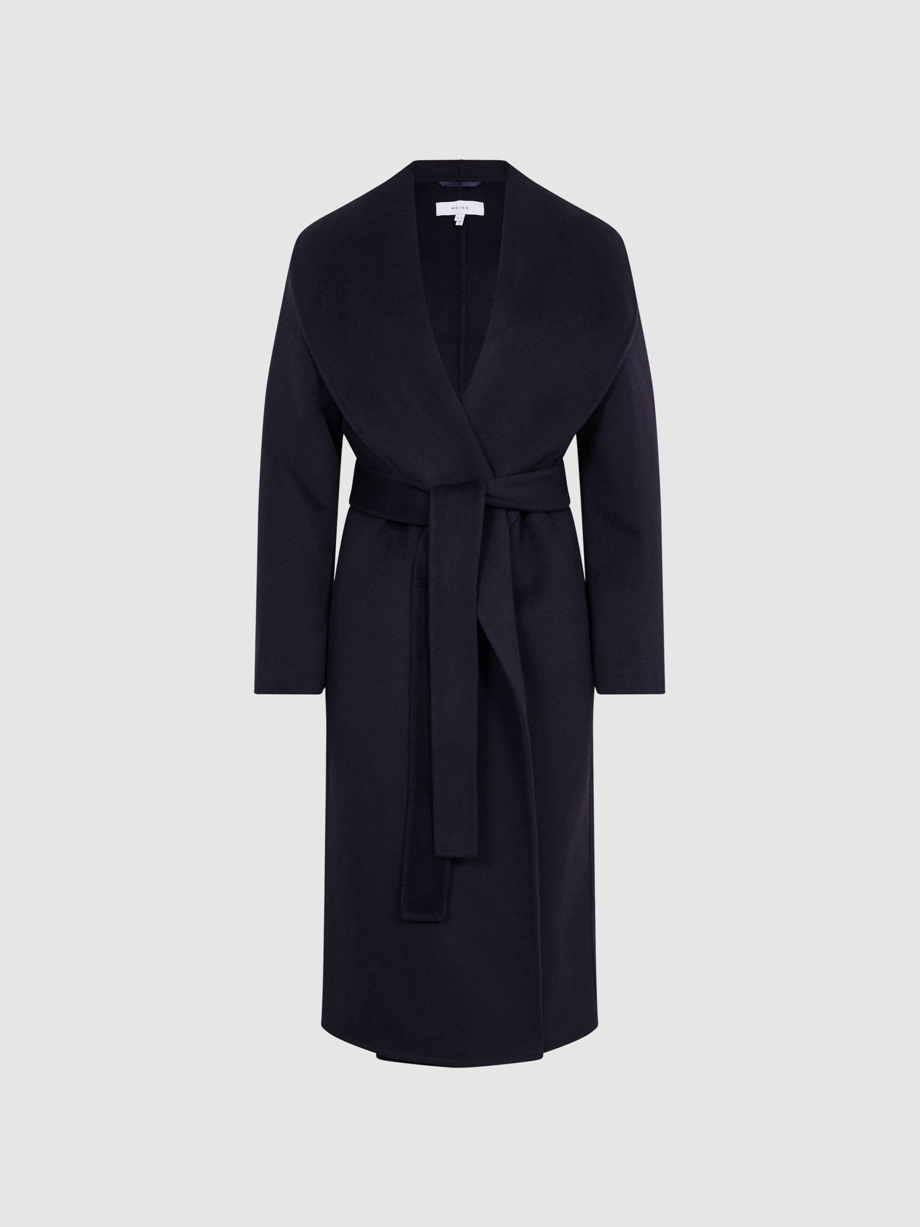 Shawl Collar Blindseam Long Coat in Navy - Image 2 of 5