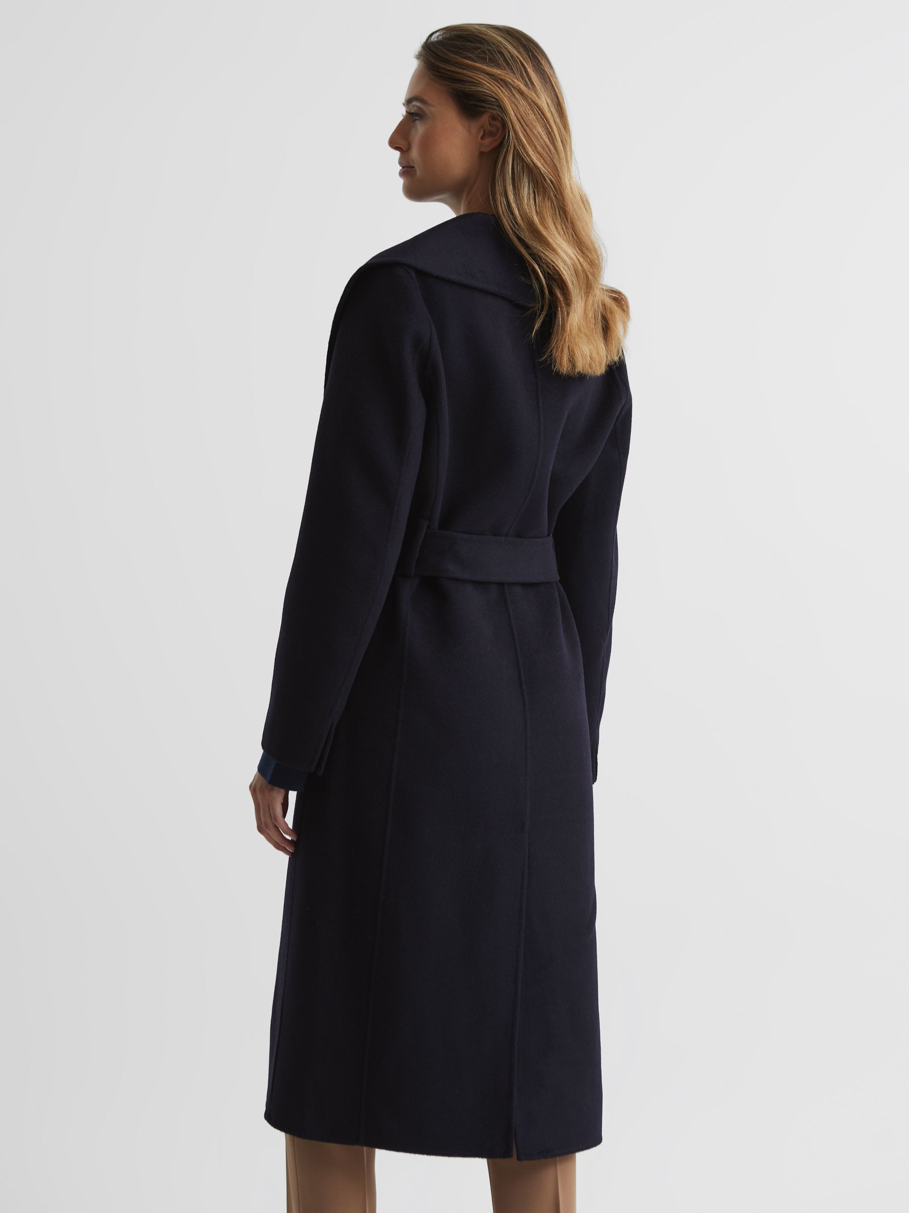 Reiss Shawl Collar Blindseam Long Coat in Navy | REISS