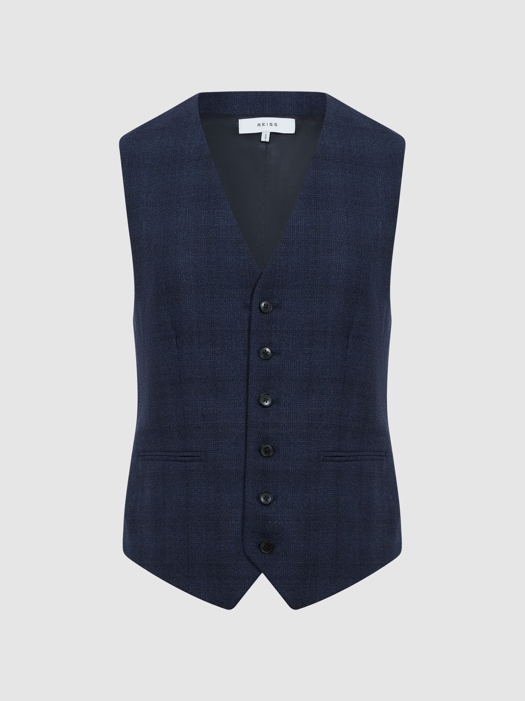 Ancroft Navy Prince Of Wales Check Slim Fit Waistcoat - Image 2 of 6