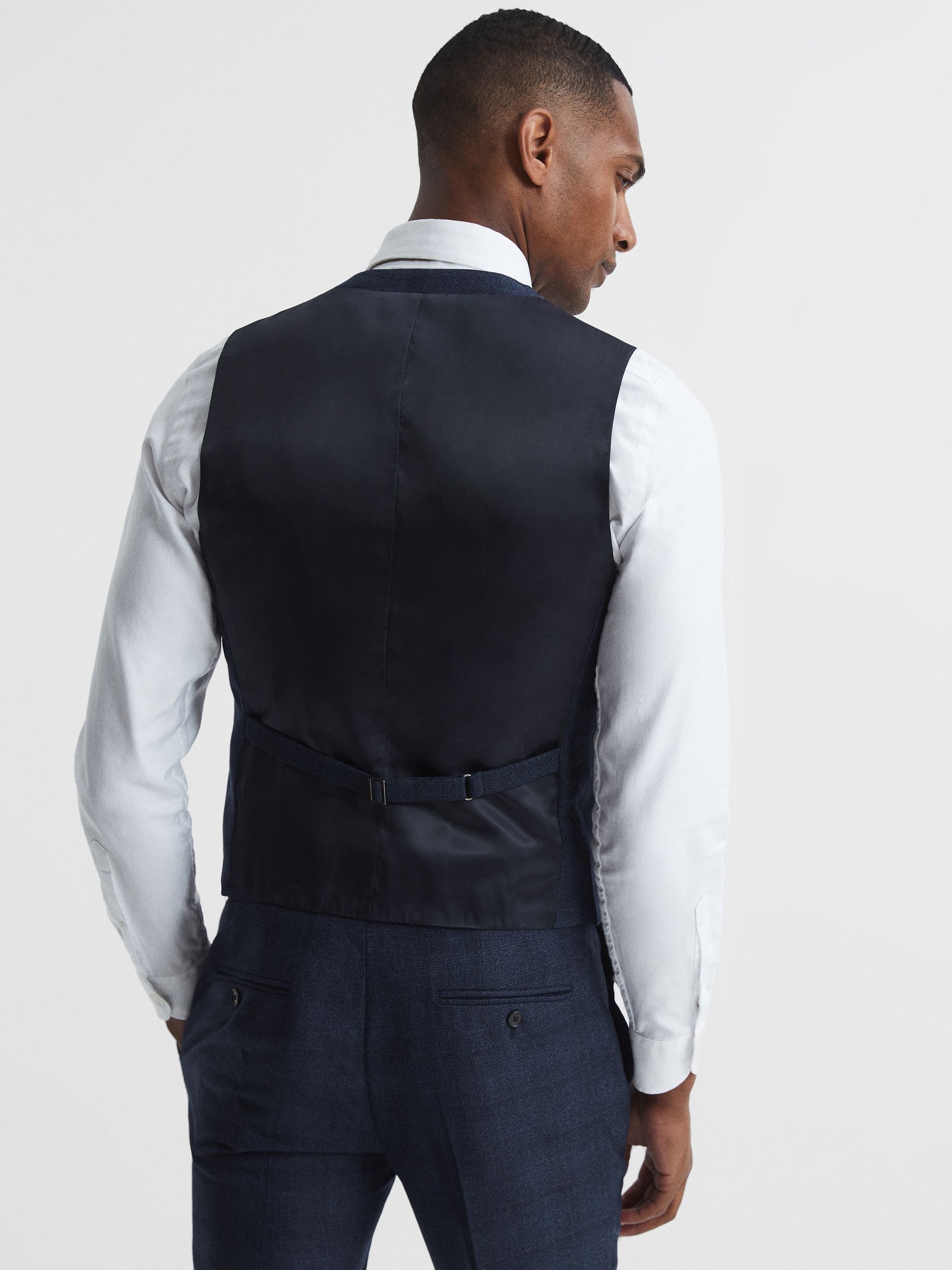 Ancroft Navy Prince Of Wales Check Slim Fit Waistcoat - Image 5 of 6