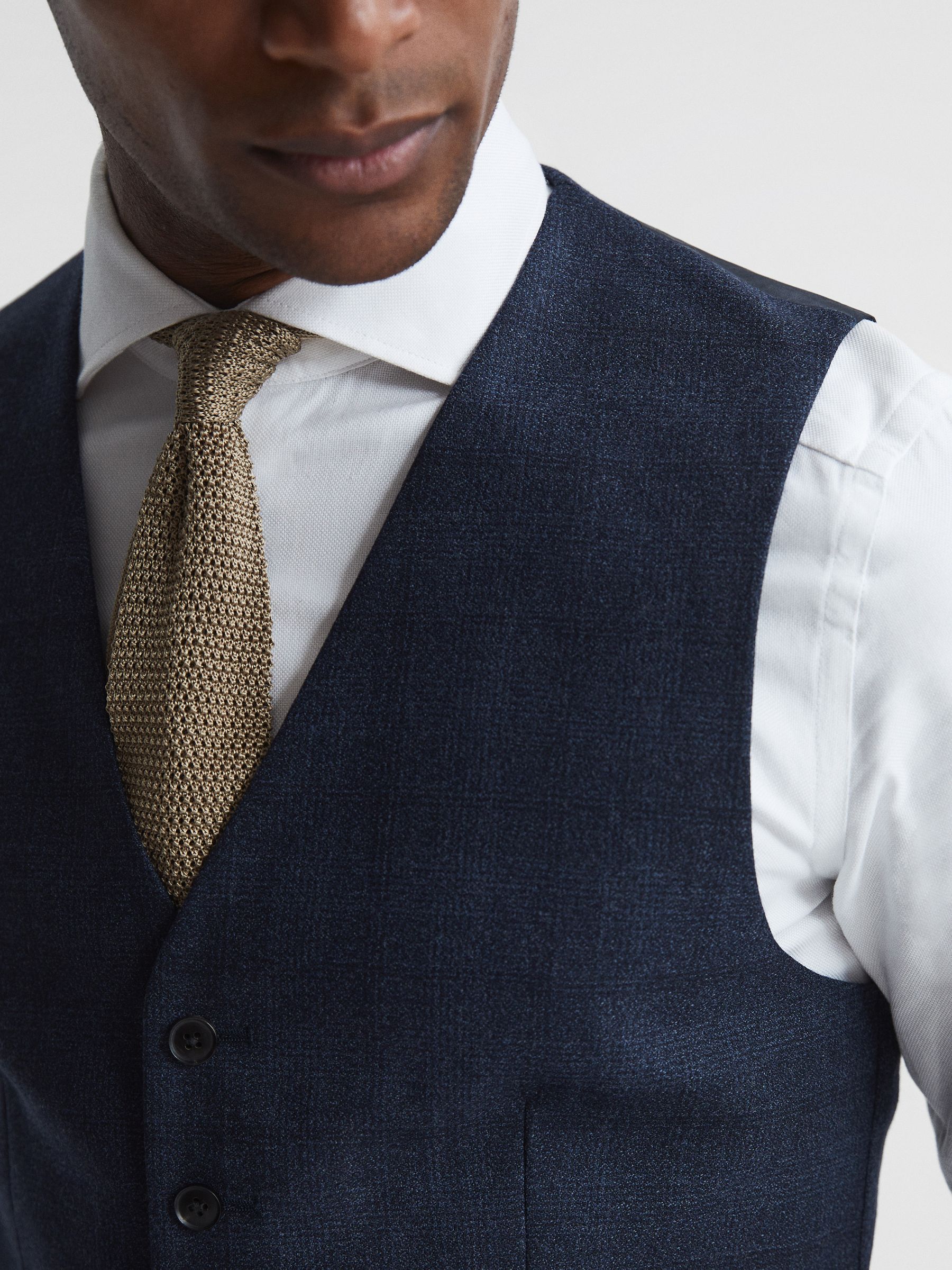 Ancroft Navy Prince Of Wales Check Slim Fit Waistcoat - Image 6 of 6