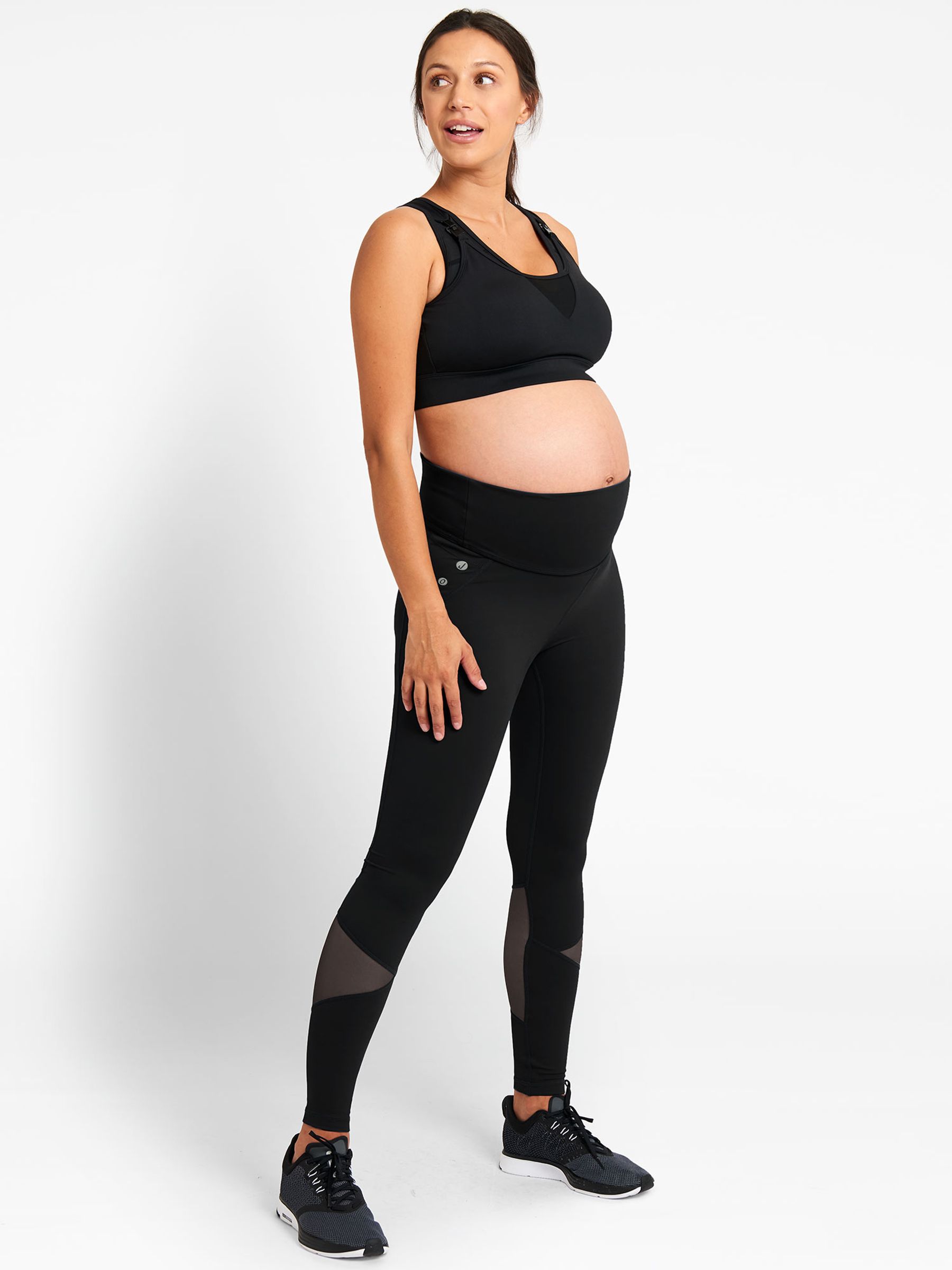 Black Mesh Panel Performance Maternity Workout Leggings - Image 1 of 5