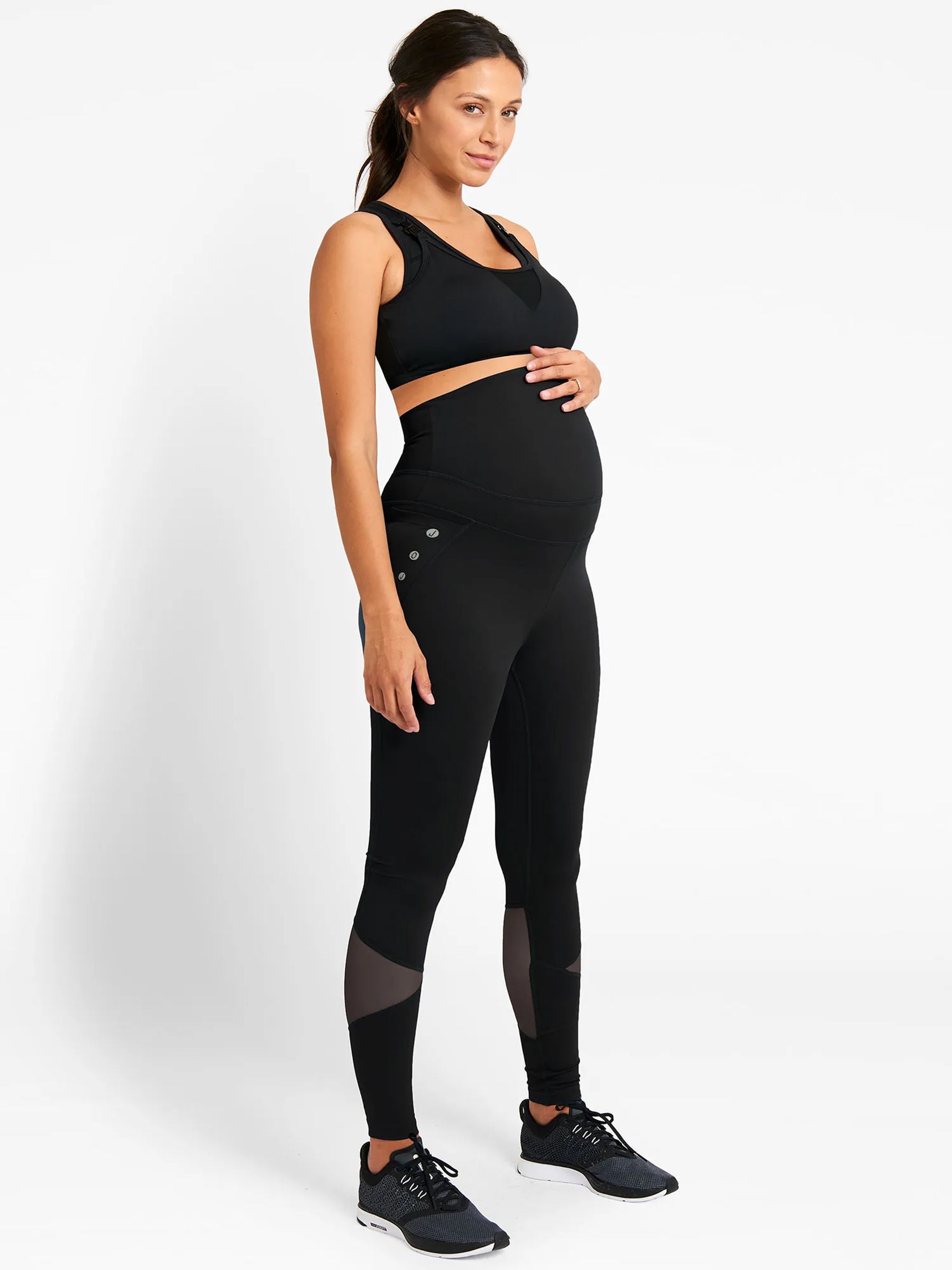 Black Mesh Panel Performance Maternity Workout Leggings - Image 6 of 8