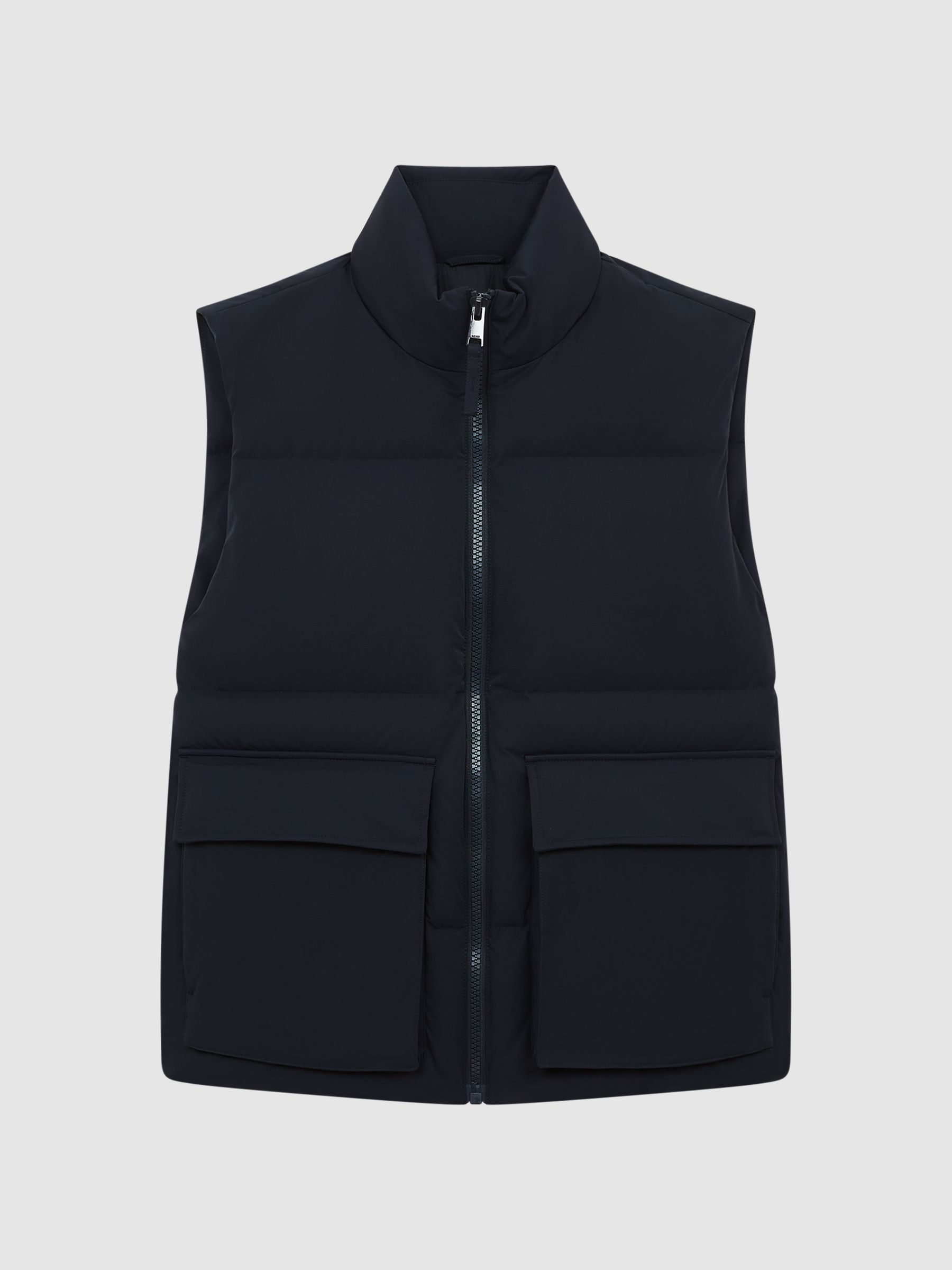 Funnel Neck Puffer Gilet in Navy - Image 2 of 7