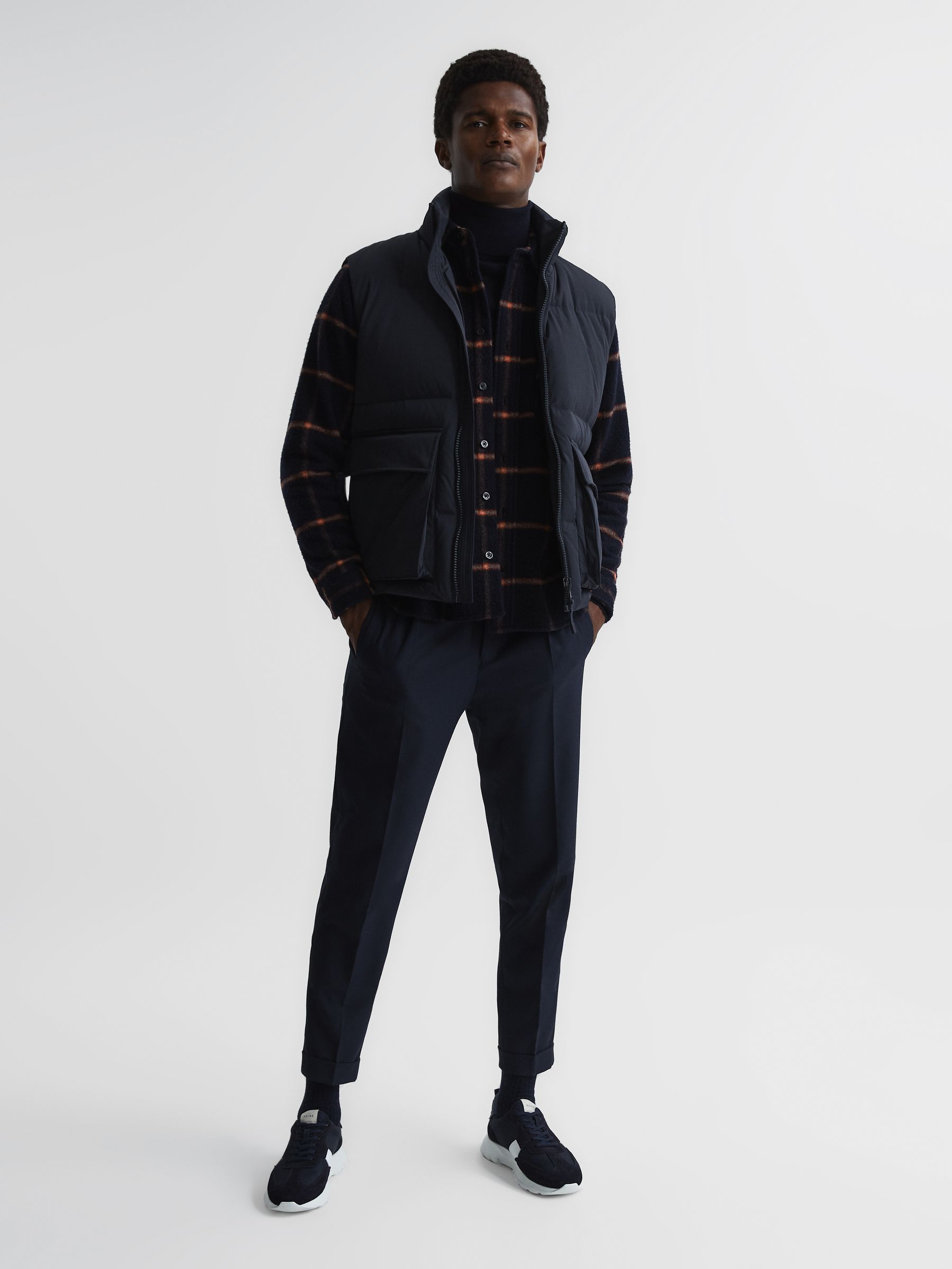 Funnel Neck Puffer Gilet in Navy - Image 3 of 7