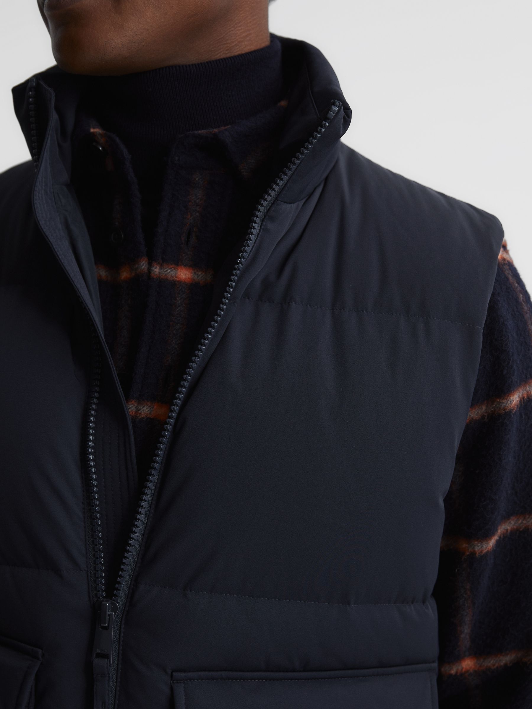 Funnel Neck Puffer Gilet in Navy - Image 4 of 7