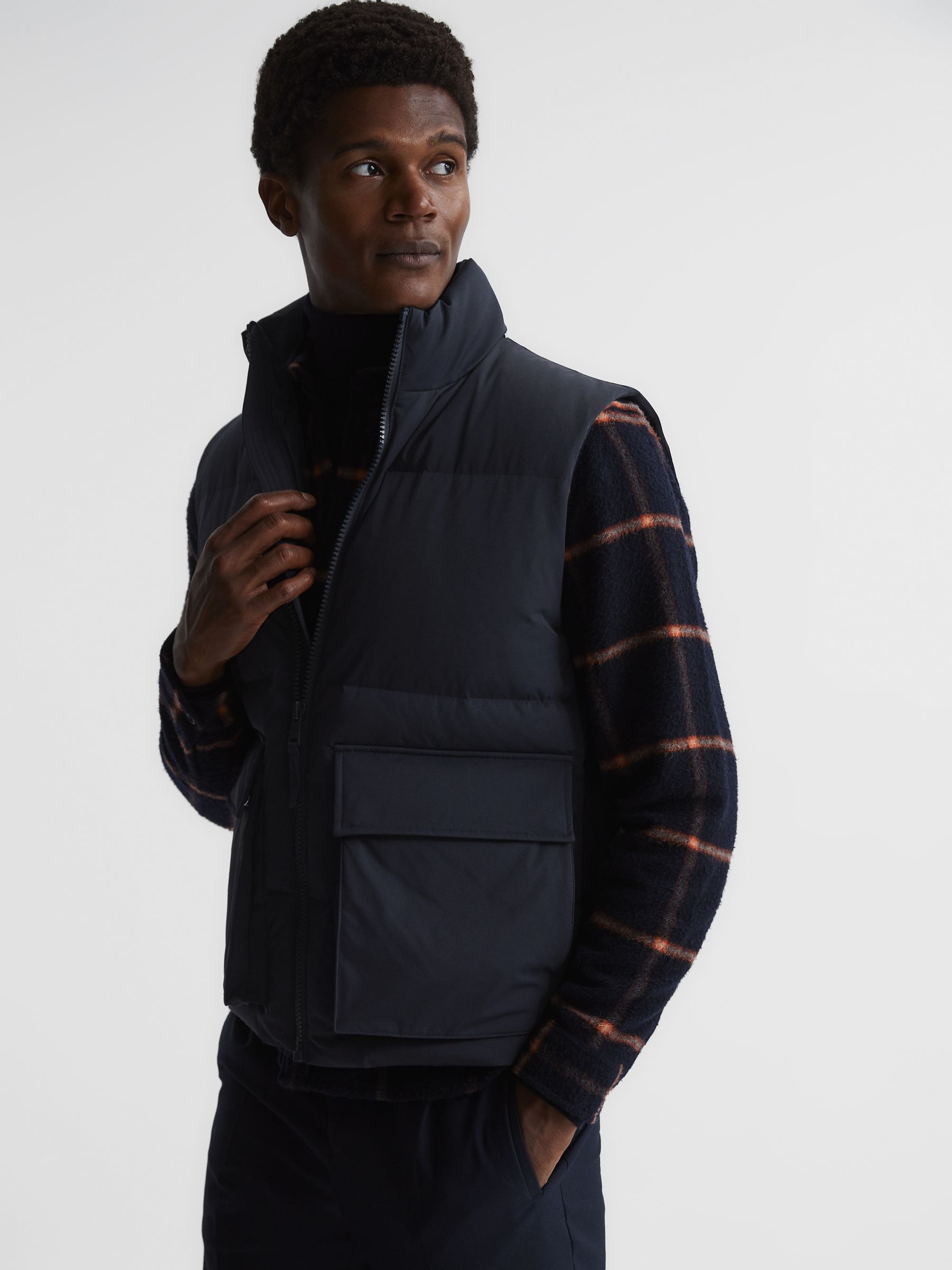 Funnel Neck Puffer Gilet in Navy - Image 7 of 7