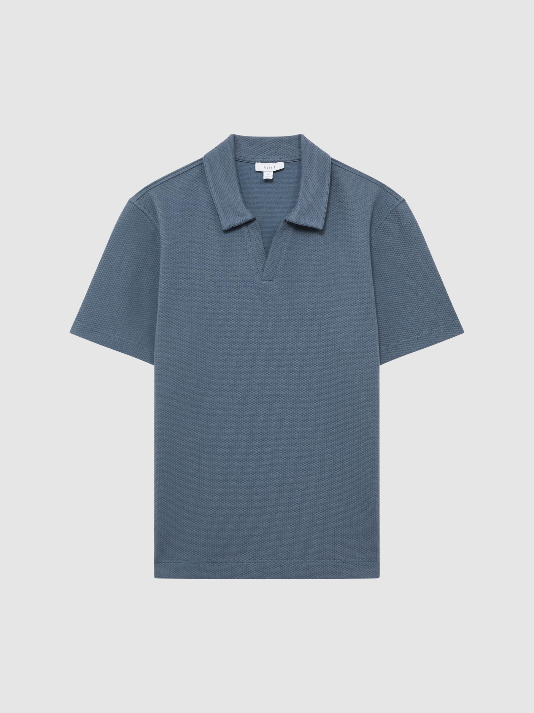 Short Sleeve Open Collar T-Shirt in Airforce Blue - Image 2 of 6