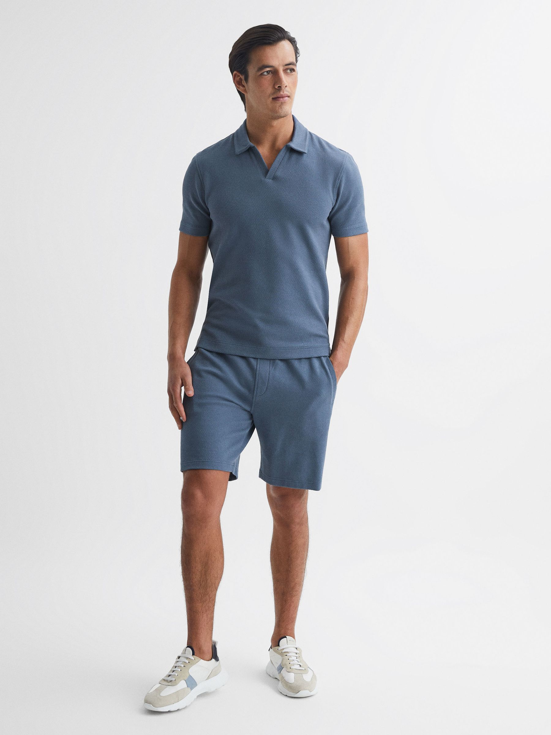 Short Sleeve Open Collar T-Shirt in Airforce Blue - Image 3 of 6