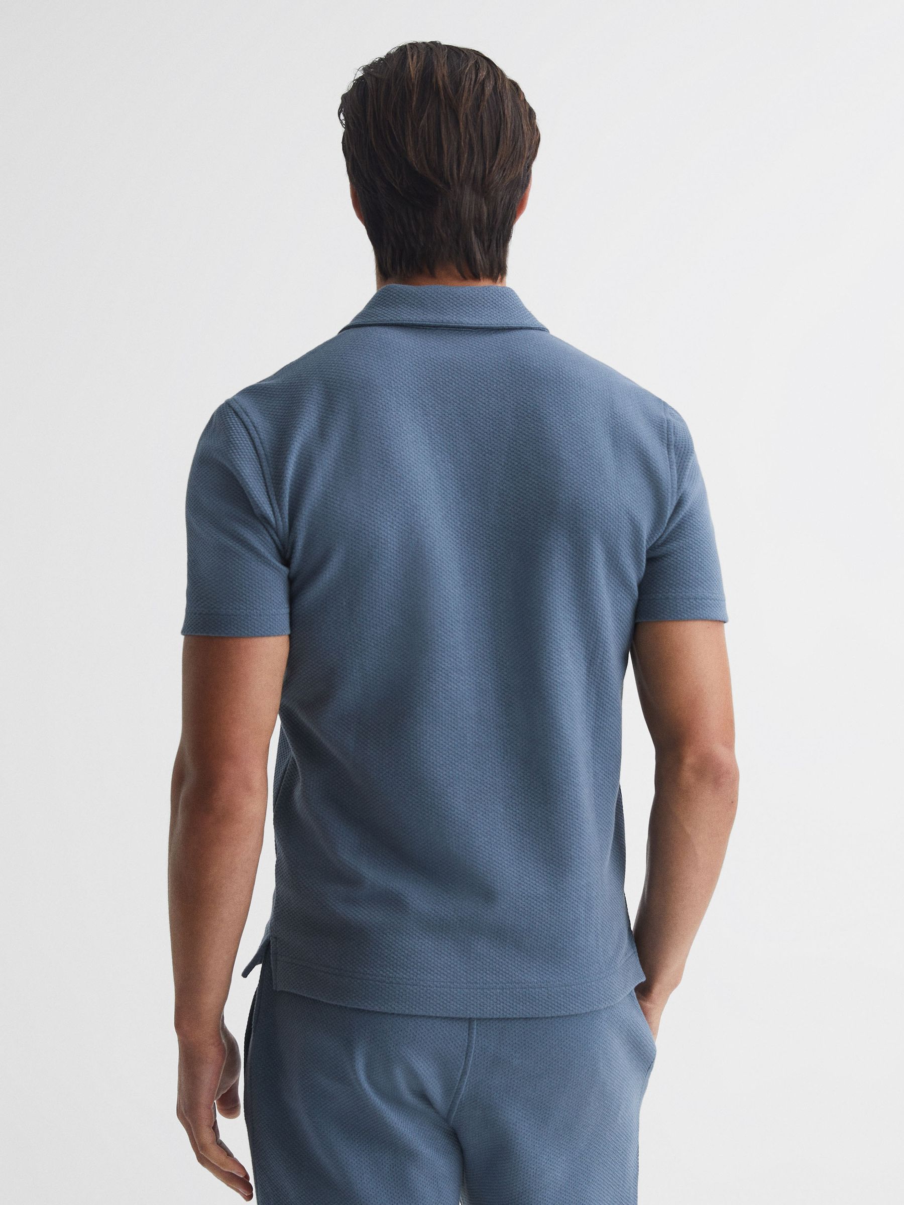 Short Sleeve Open Collar T-Shirt in Airforce Blue - Image 5 of 6