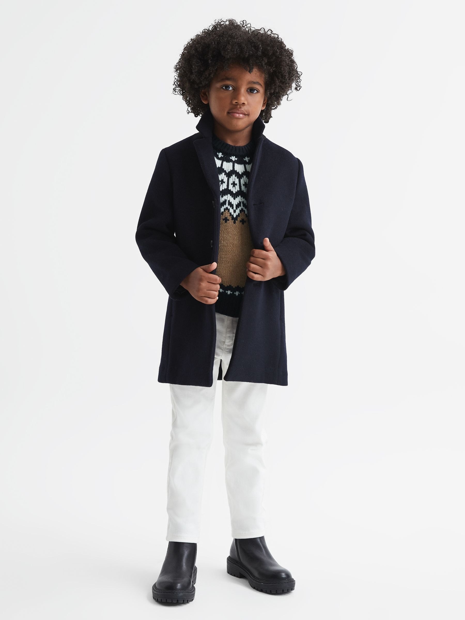 Senior Fairisle Pattern Crew Neck Wool Cashmere Jumper in Camel - Image 6 of 7