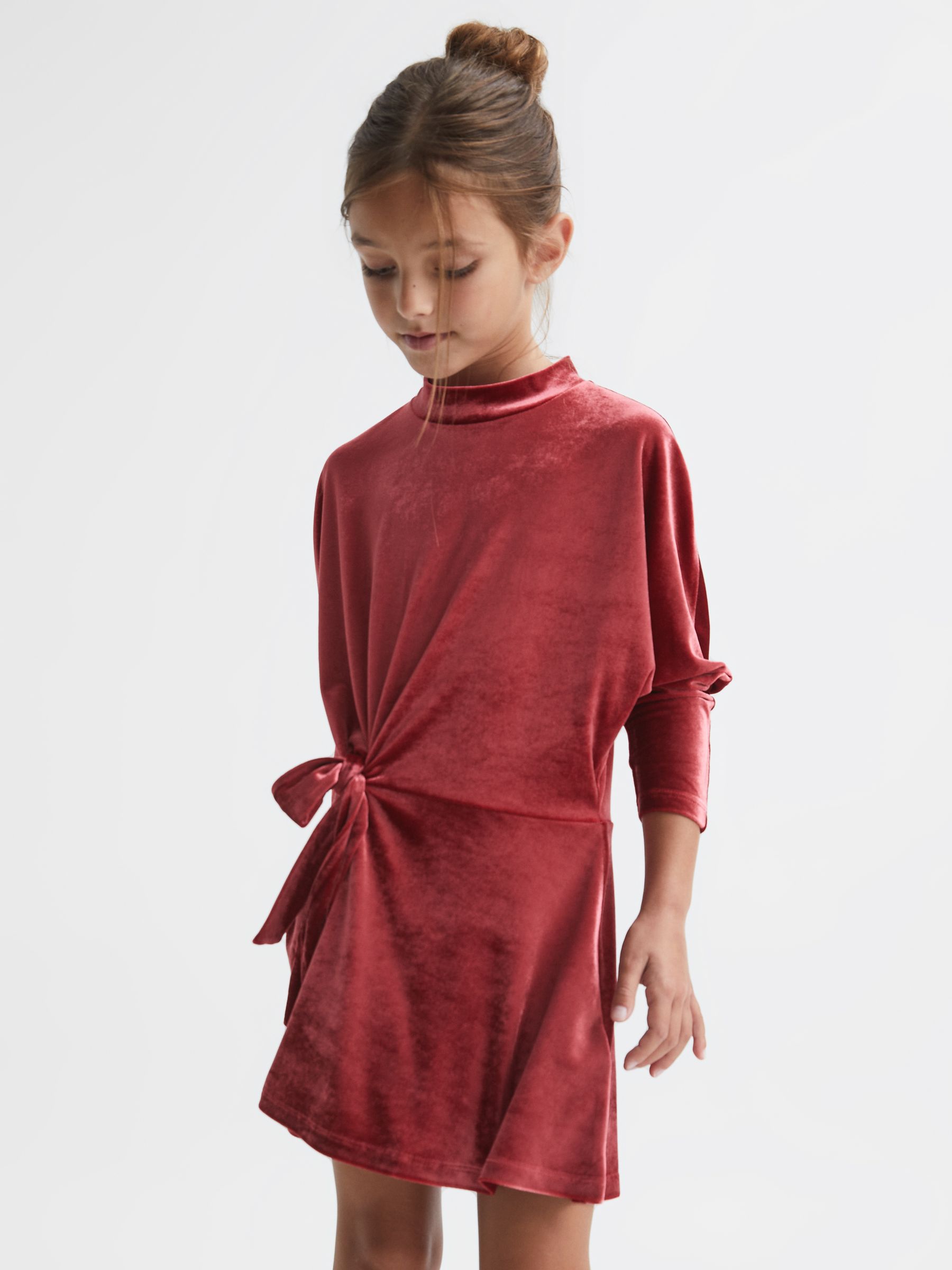 Junior Velvet Tie Side Dress in Pink - Image 1 of 7