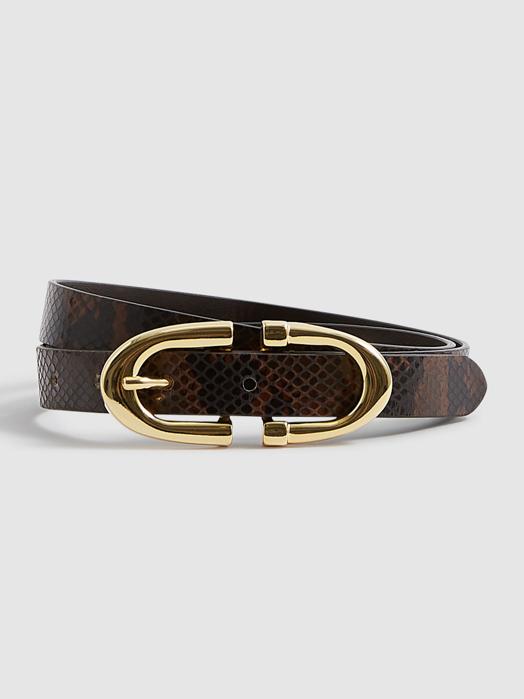 Horseshoe Buckle Leather Belt in Chocolate - Image 1 of 7