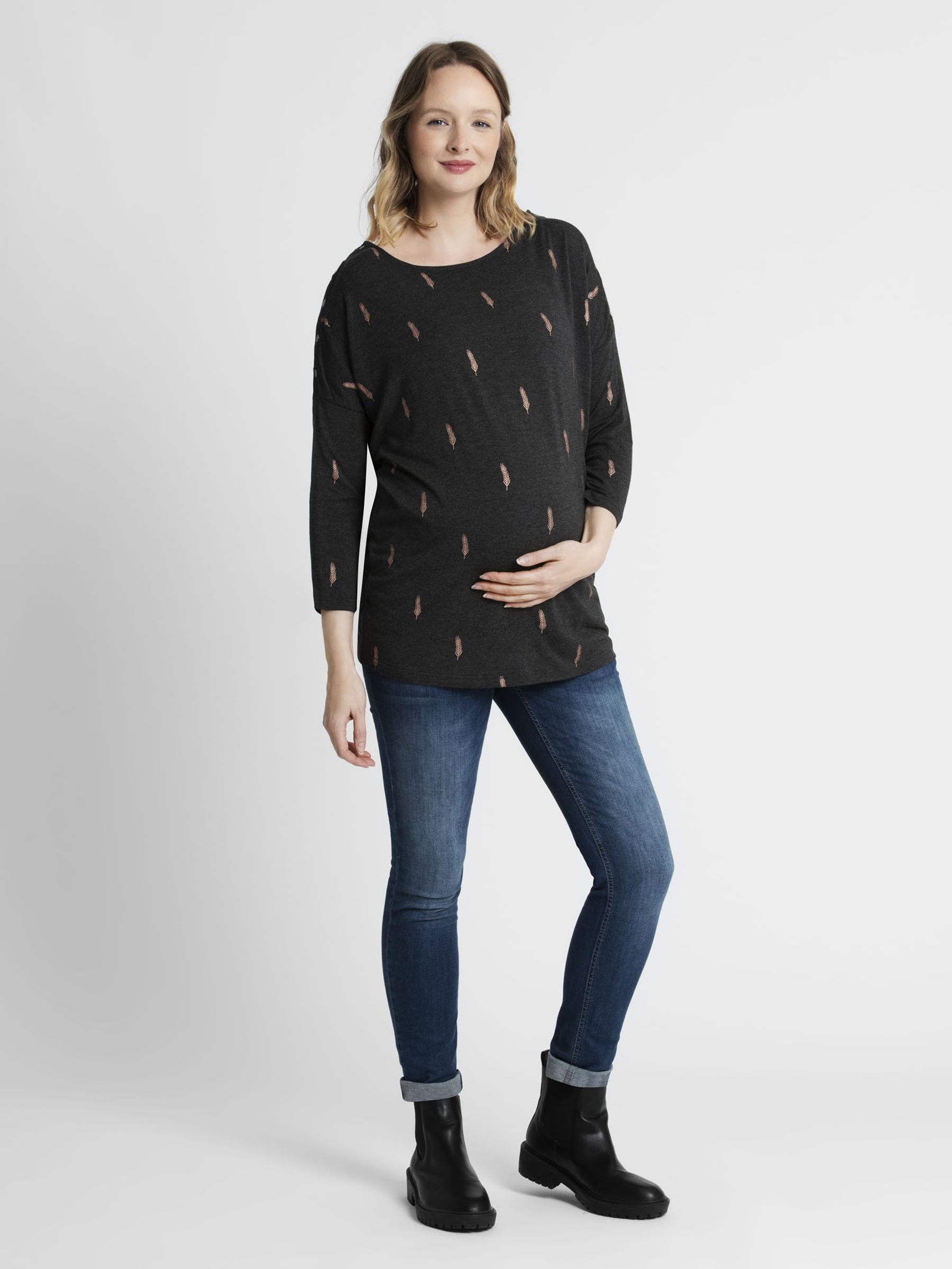 Charcoal Foil Print Maternity & Nursing Top - Image 1 of 7
