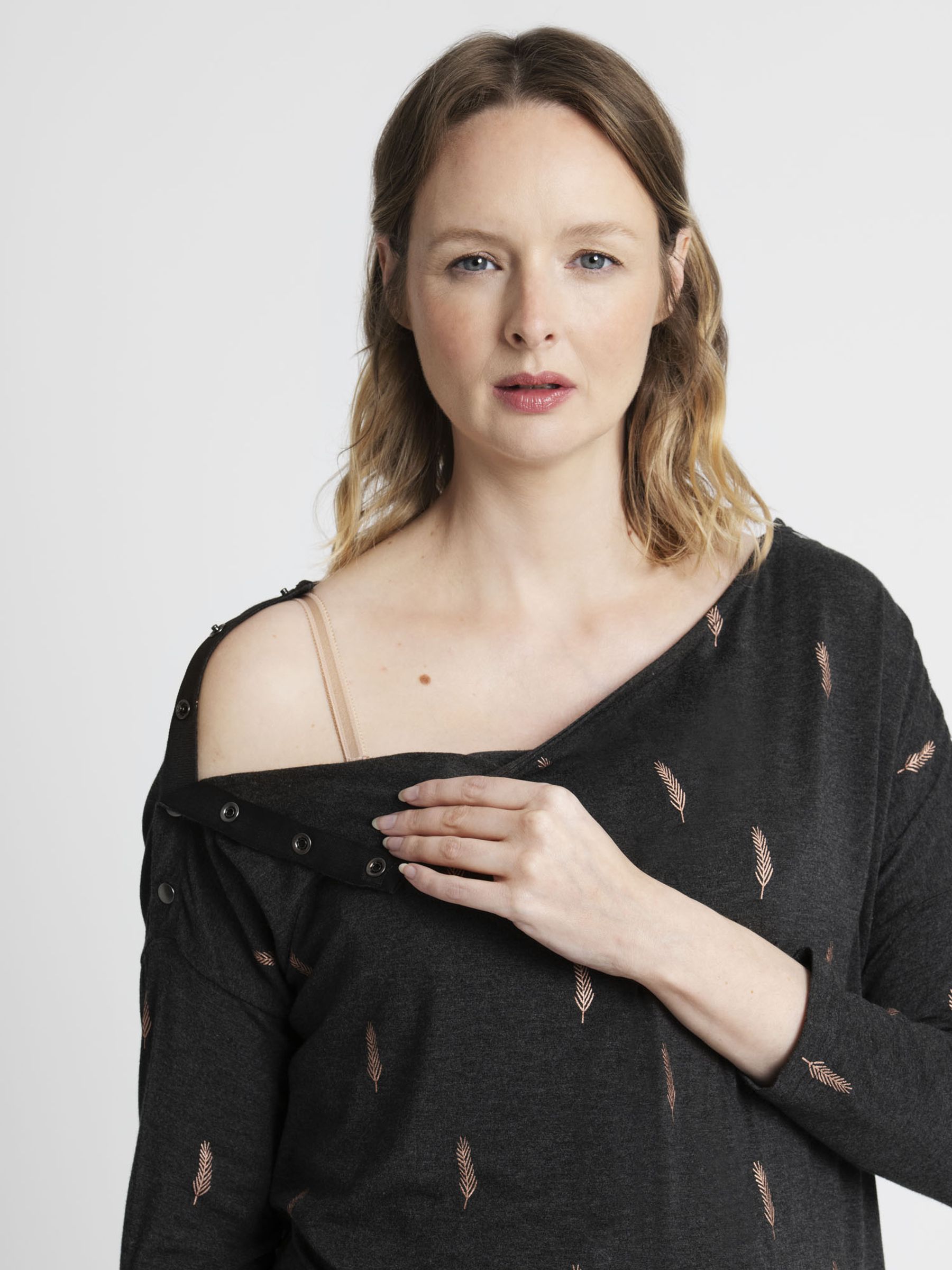Charcoal Foil Print Maternity & Nursing Top - Image 2 of 7