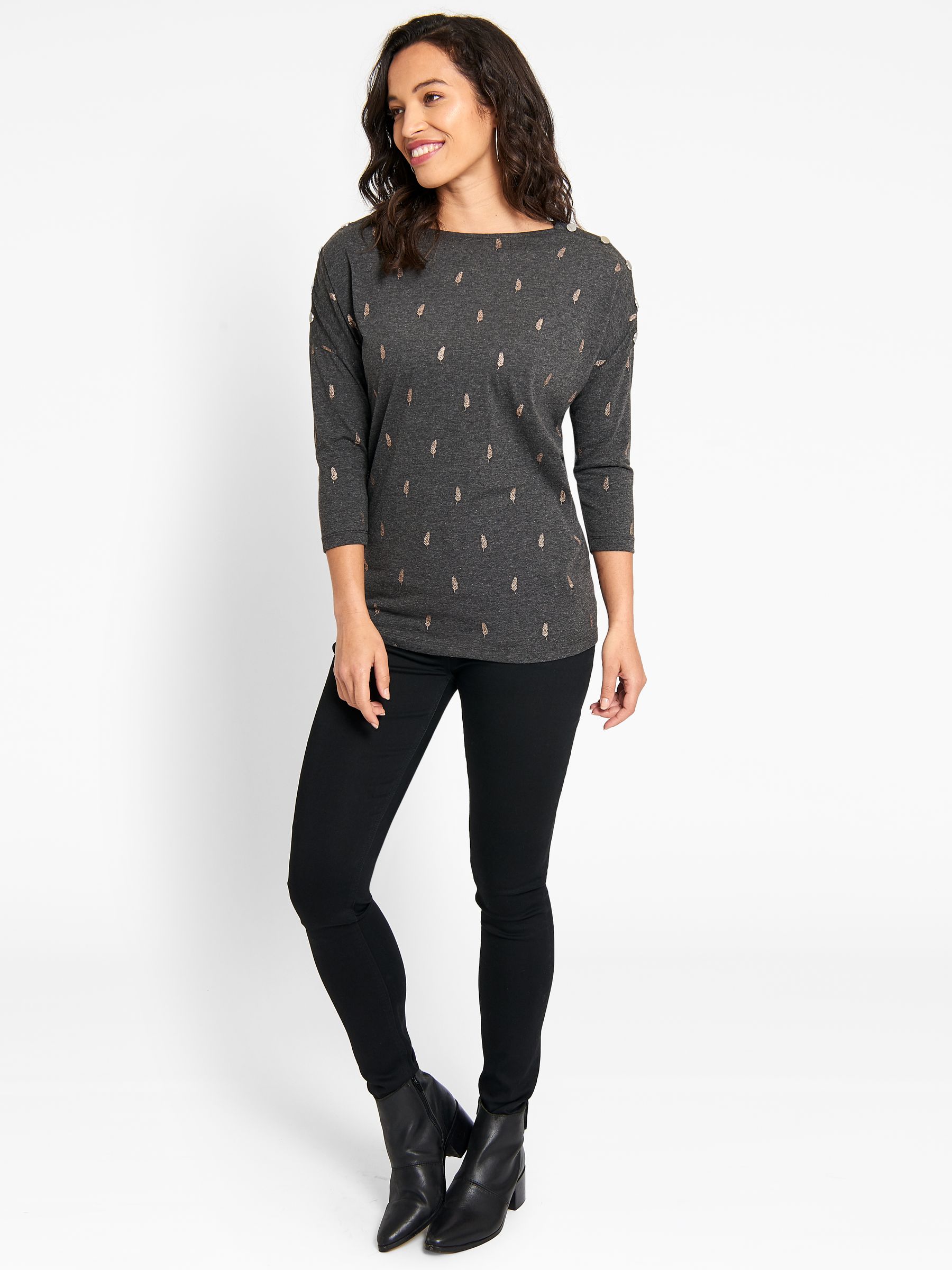 Charcoal Foil Print Maternity & Nursing Top - Image 3 of 7
