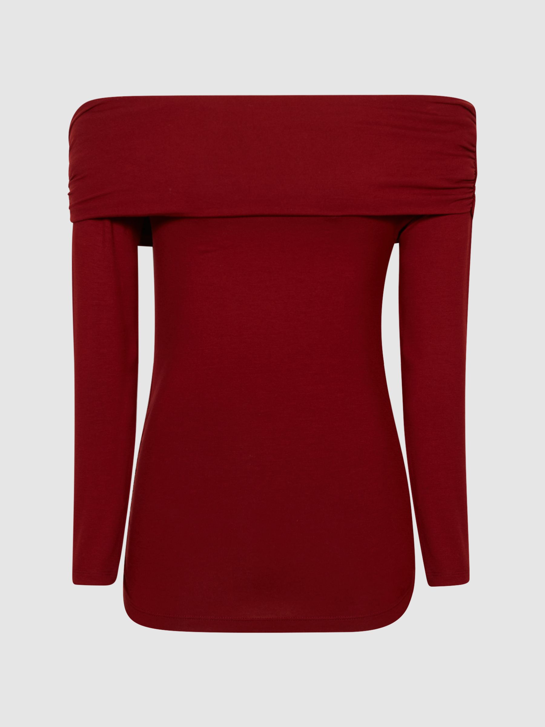 Off-Shoulder Long Sleeve Top in Red - Image 2 of 5