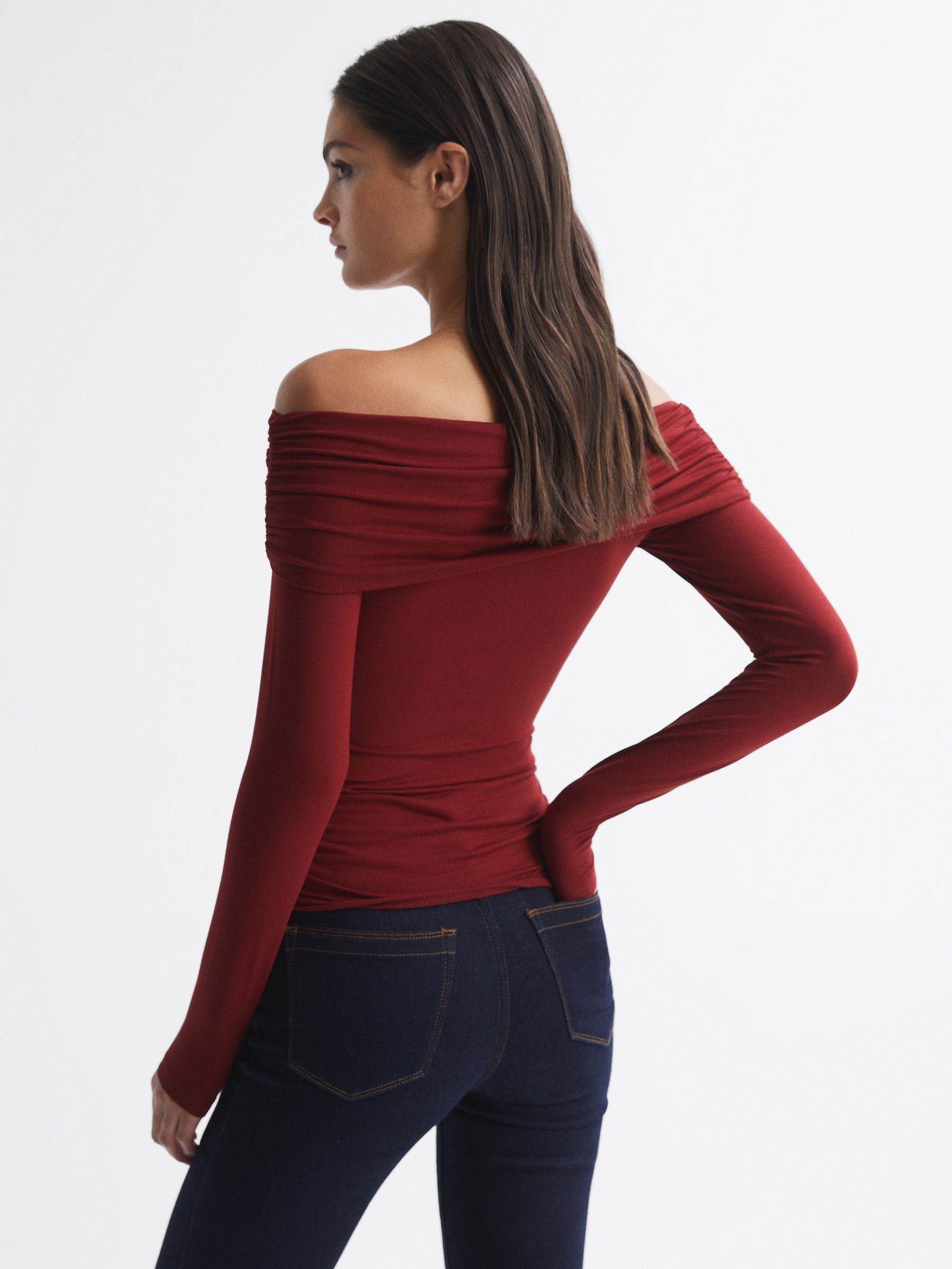 Off-Shoulder Long Sleeve Top in Red - Image 5 of 5