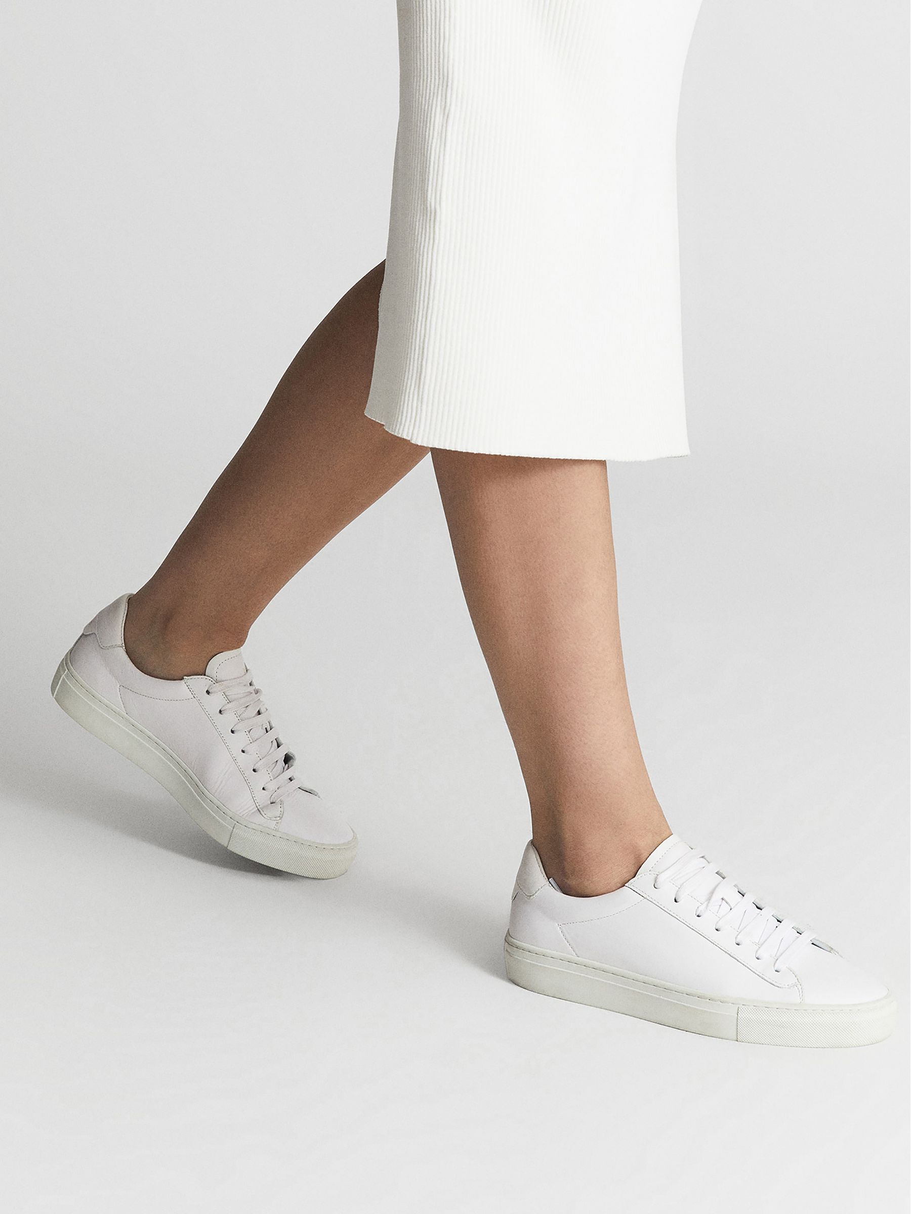 Lace Up Leather Trainers in White - Image 2 of 6