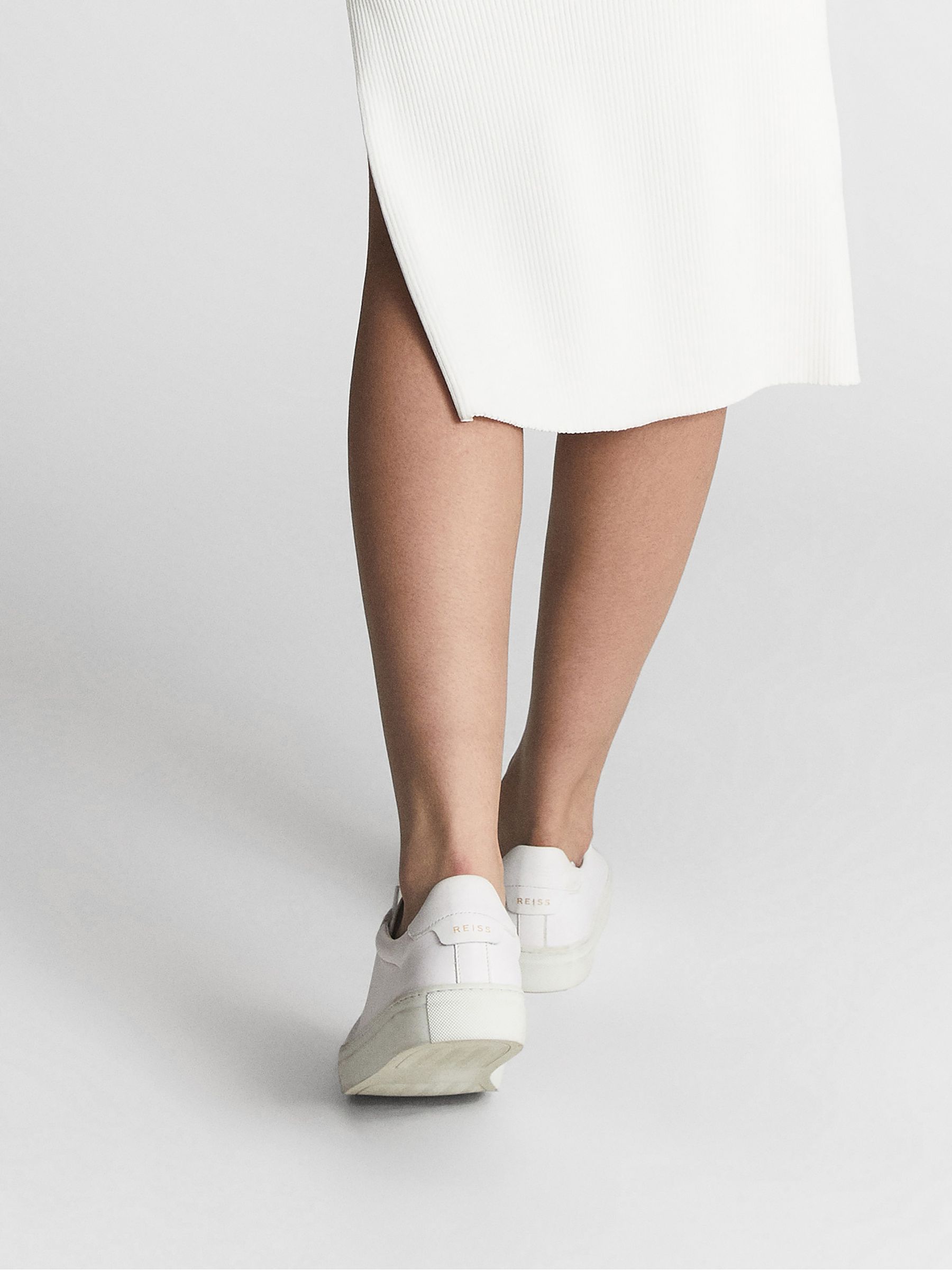 Lace Up Leather Trainers in White - Image 3 of 6