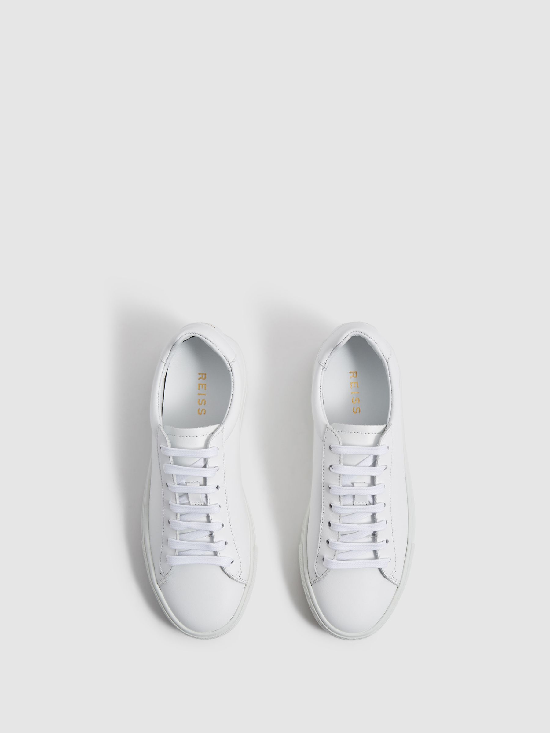 Lace Up Leather Trainers in White - Image 4 of 6