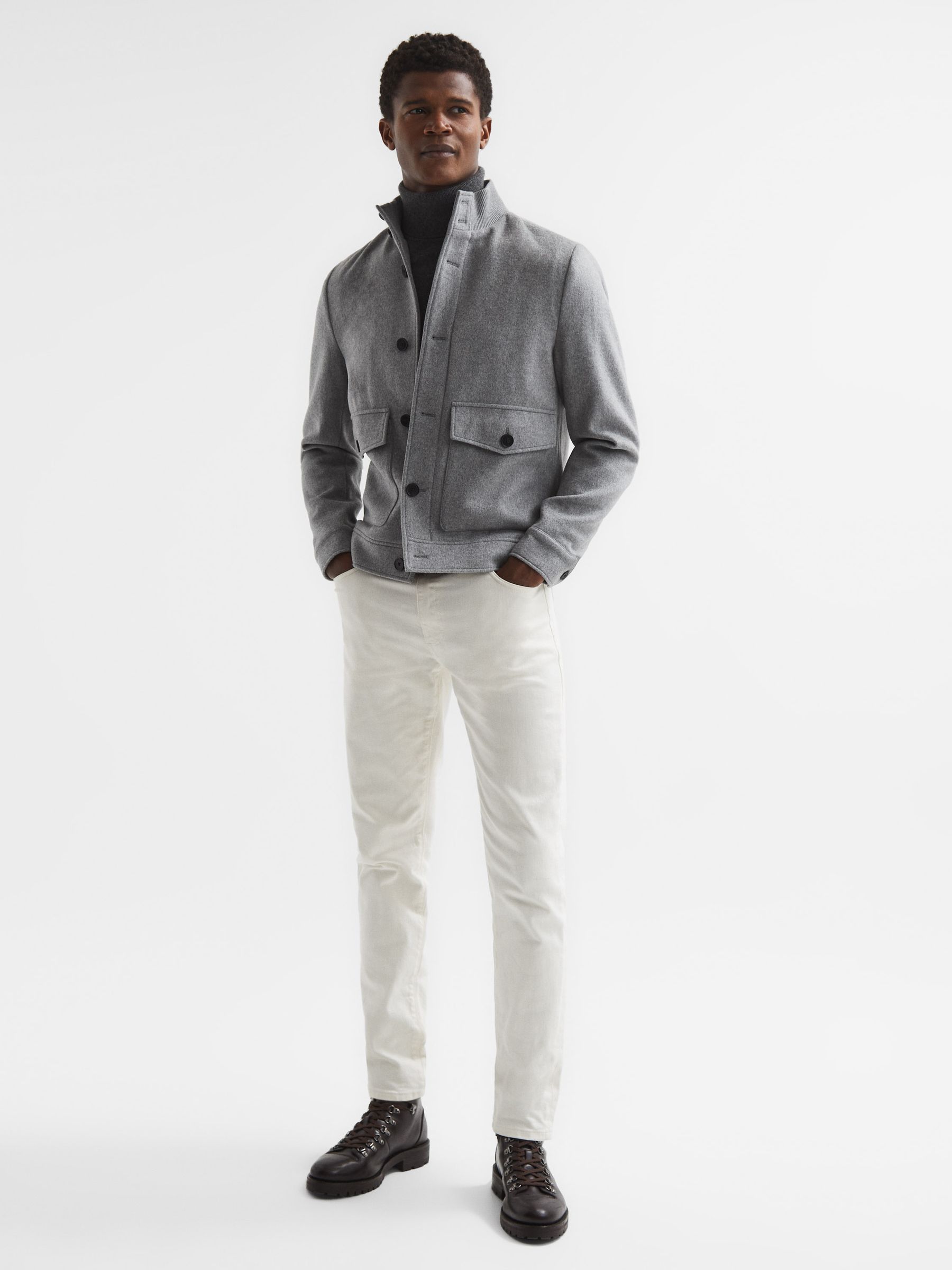 Wool Button-Through Jacket in Soft Grey - Image 3 of 7